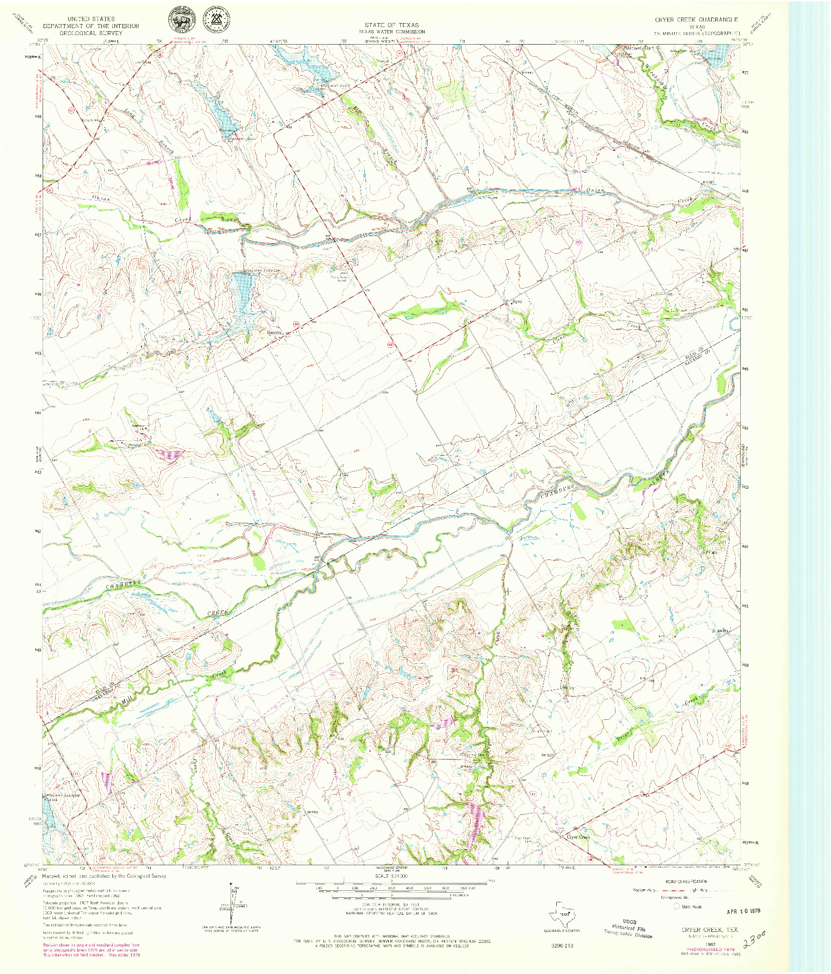 USGS 1:24000-SCALE QUADRANGLE FOR CRYER CREEK, TX 1962