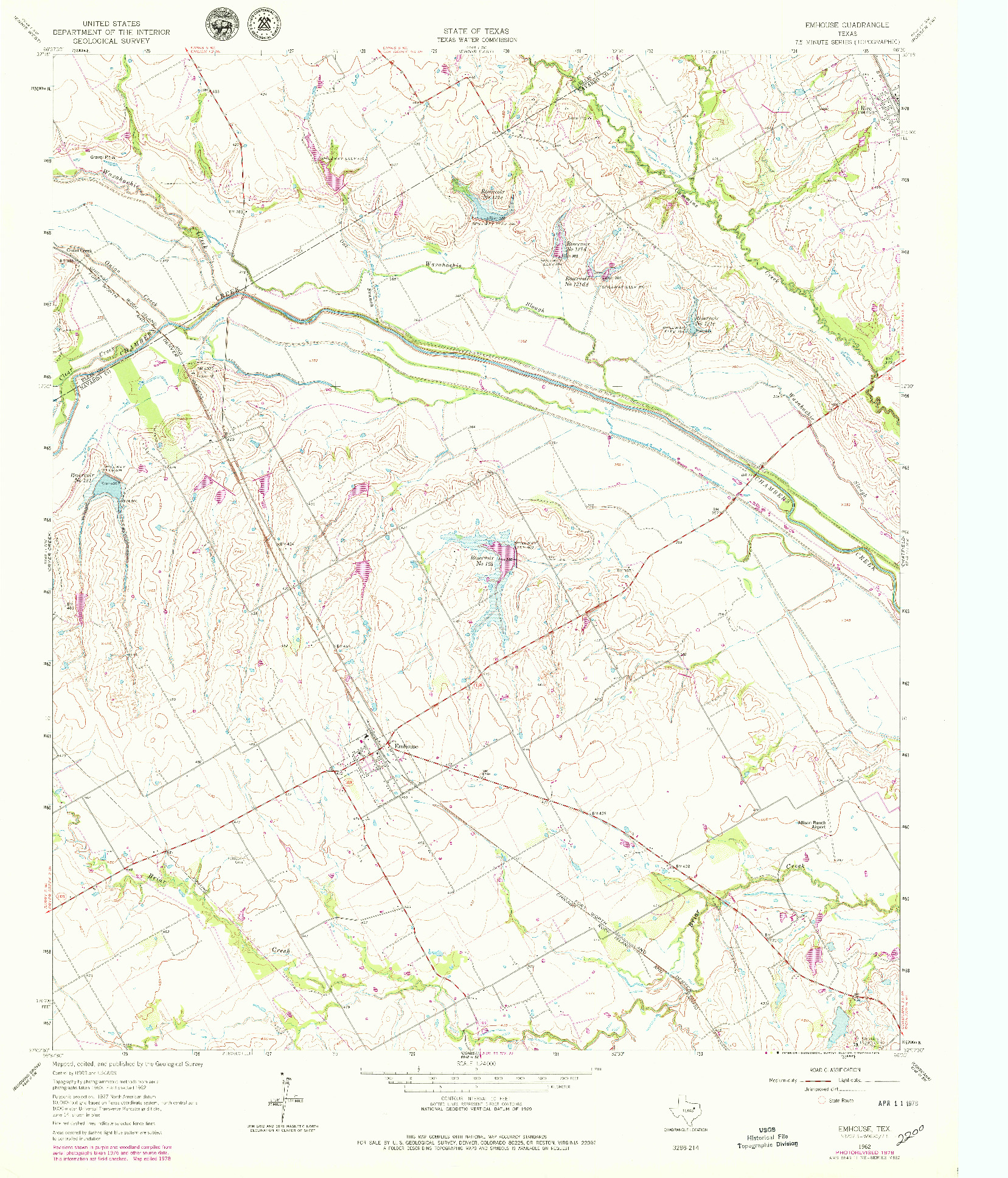 USGS 1:24000-SCALE QUADRANGLE FOR EMHOUSE, TX 1962