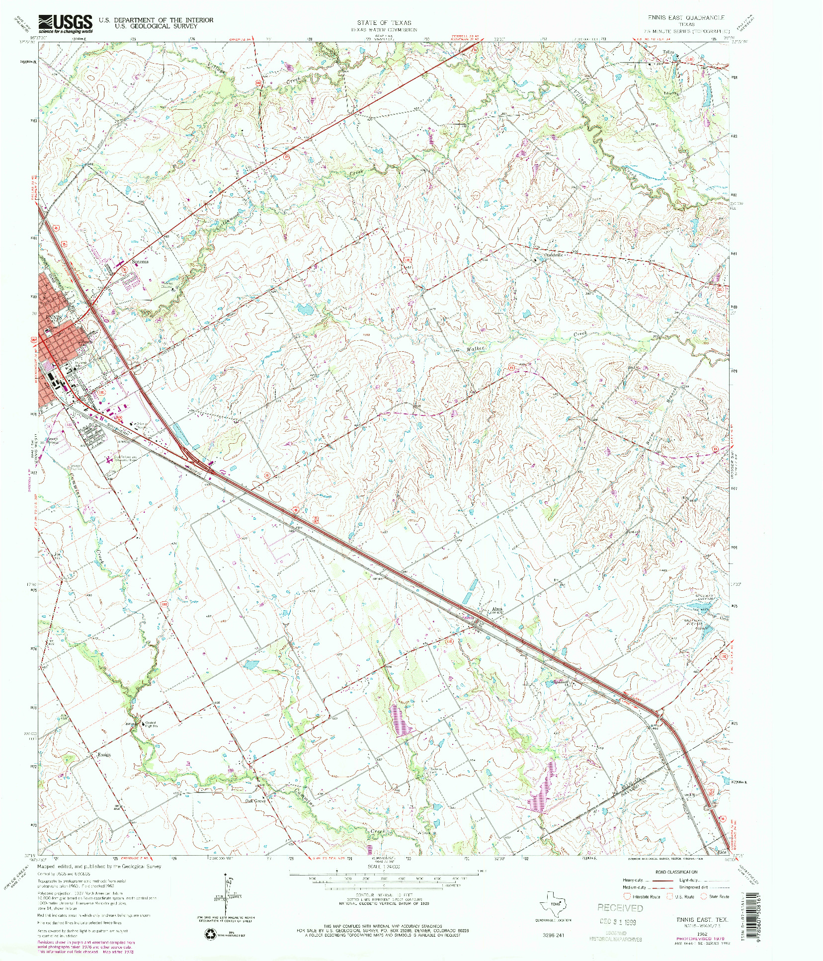 USGS 1:24000-SCALE QUADRANGLE FOR ENNIS EAST, TX 1962