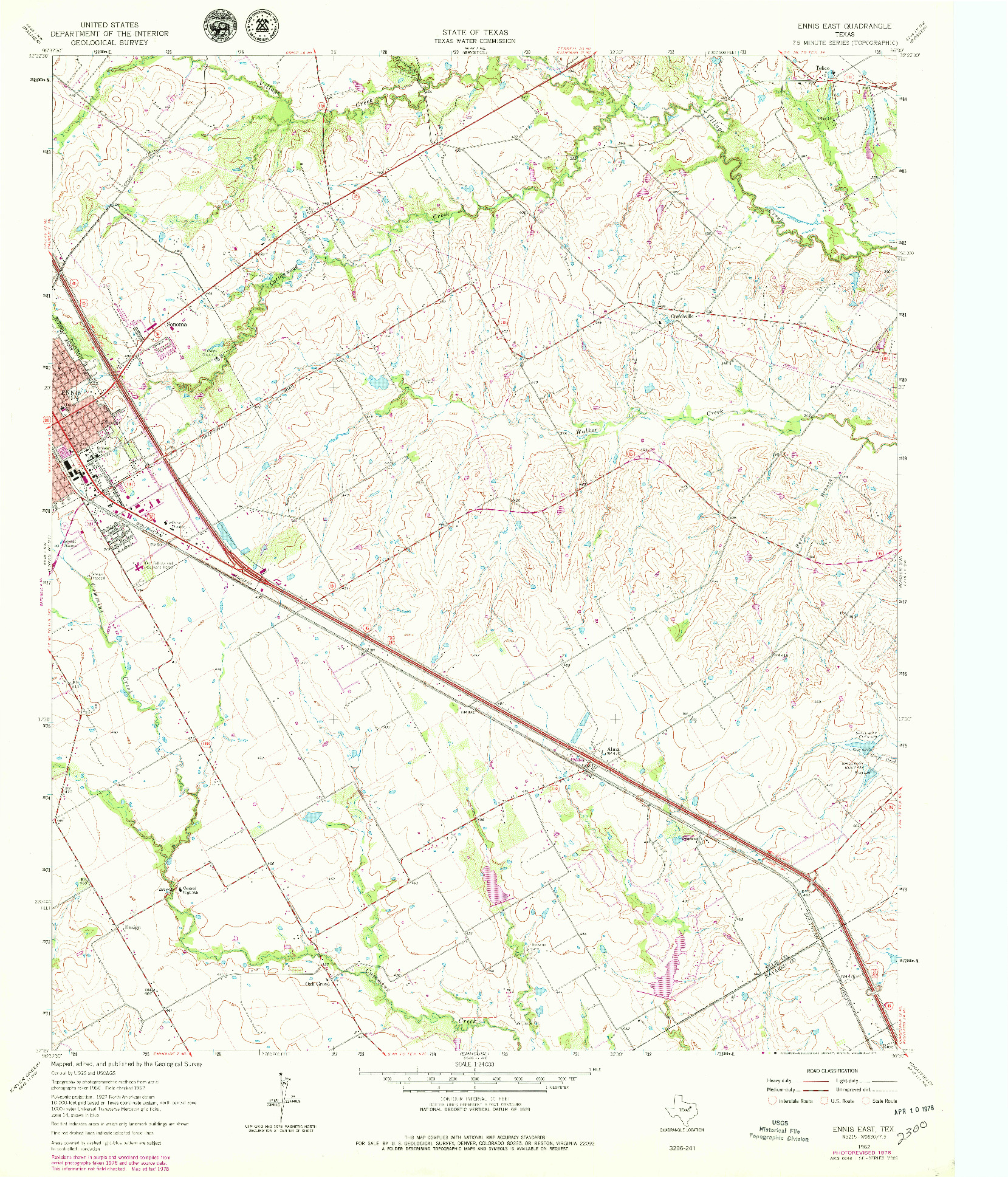 USGS 1:24000-SCALE QUADRANGLE FOR ENNIS EAST, TX 1962