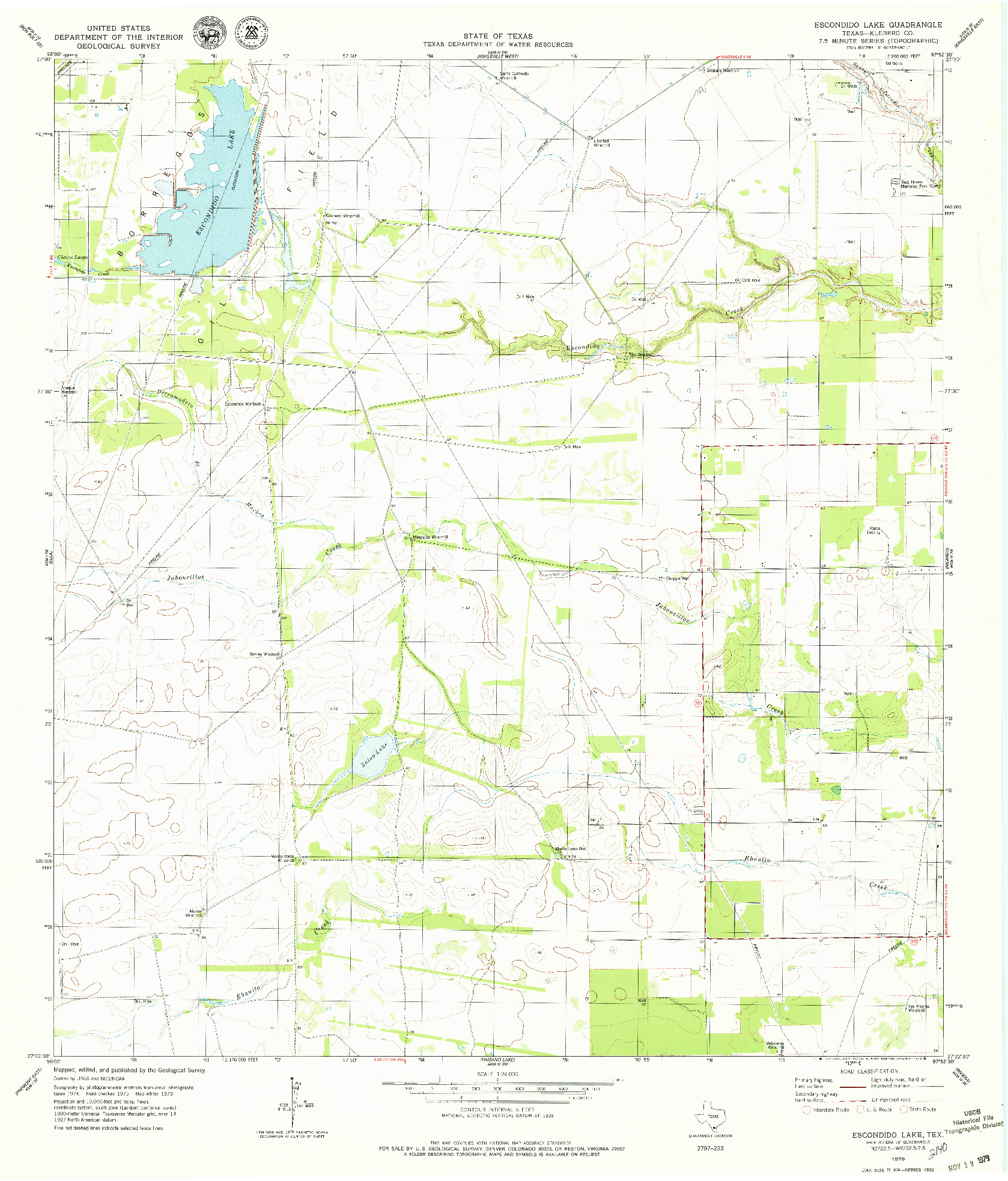 USGS 1:24000-SCALE QUADRANGLE FOR ESCONDIDO LAKE, TX 1979