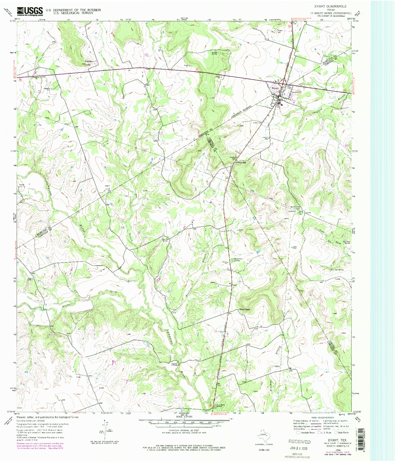 USGS 1:24000-SCALE QUADRANGLE FOR EVANT, TX 1954