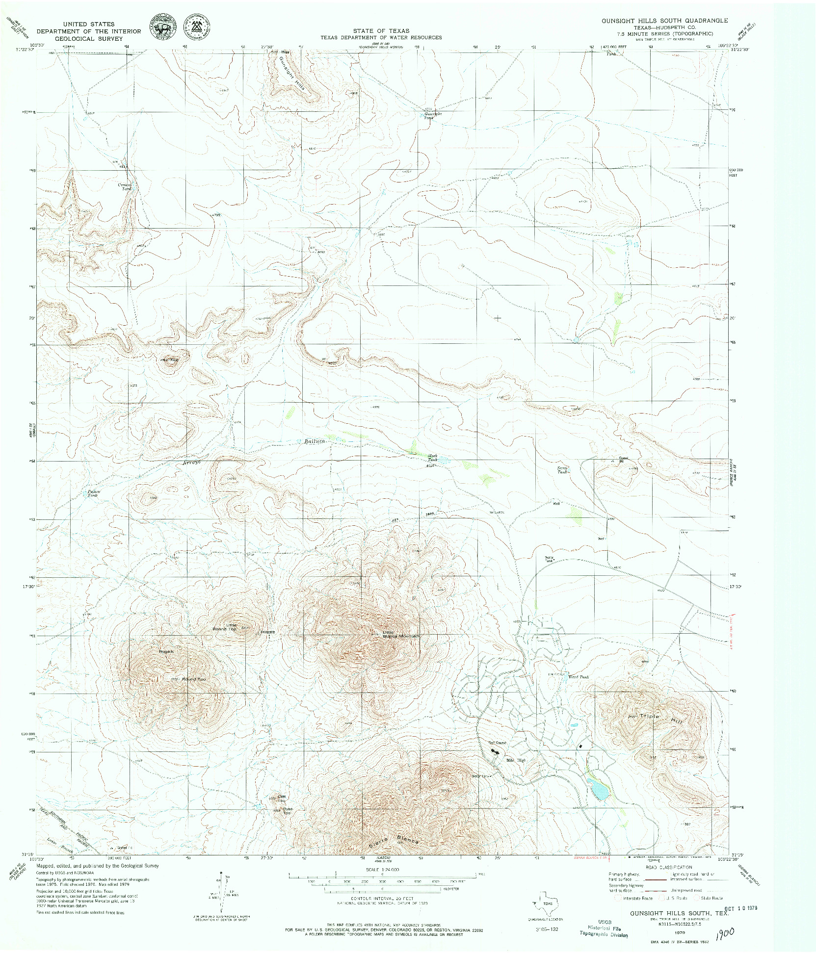 USGS 1:24000-SCALE QUADRANGLE FOR GUNSIGHT HILLS SOUTH, TX 1979