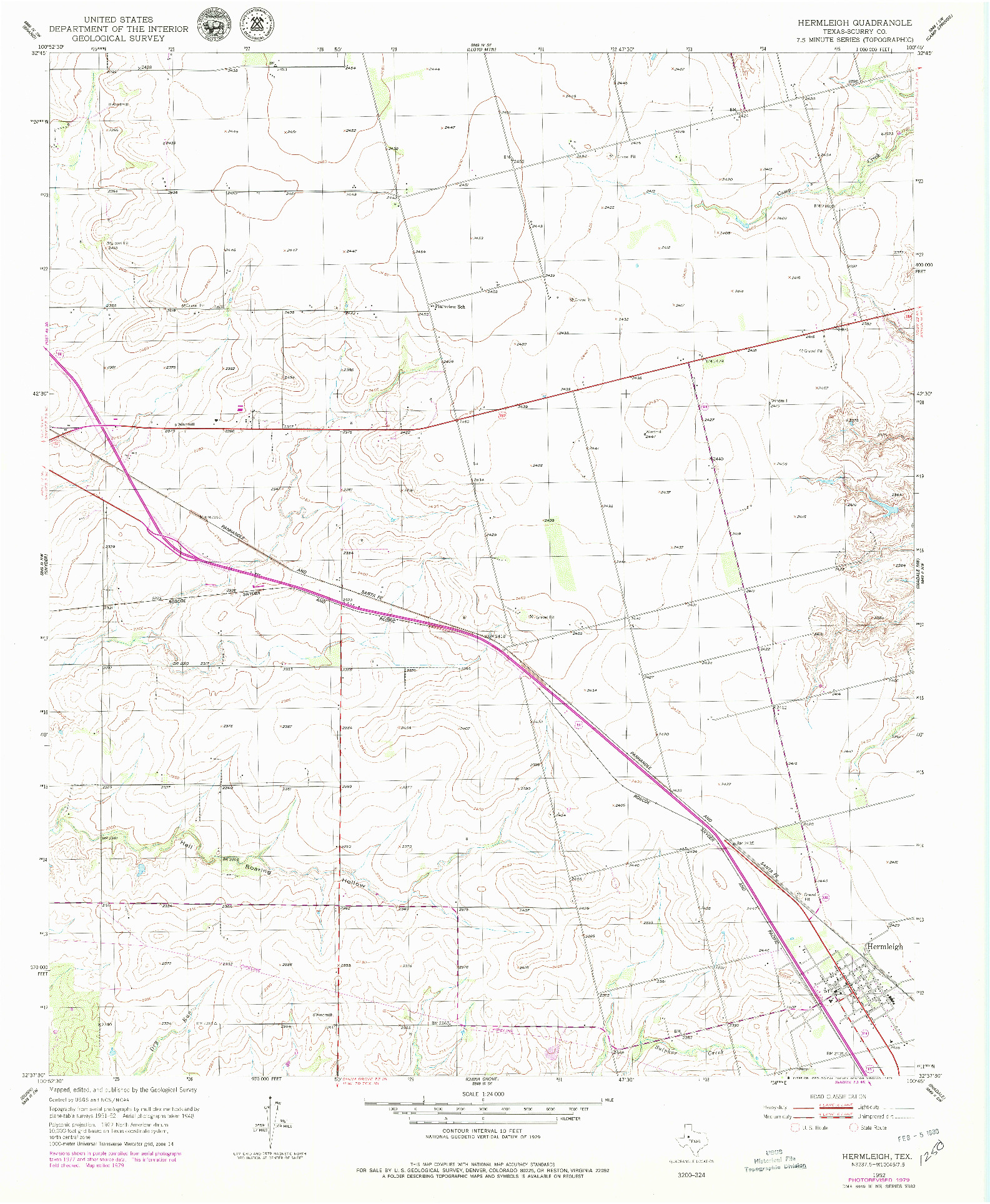 USGS 1:24000-SCALE QUADRANGLE FOR HERMLEIGH, TX 1952