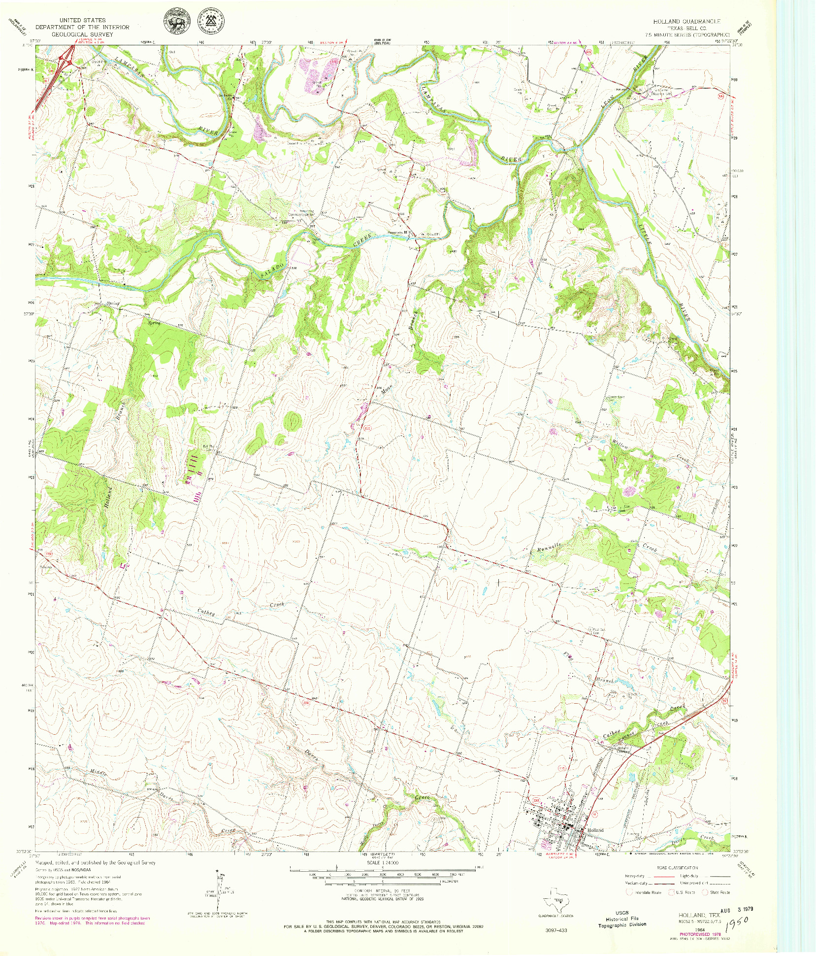 USGS 1:24000-SCALE QUADRANGLE FOR HOLLAND, TX 1964