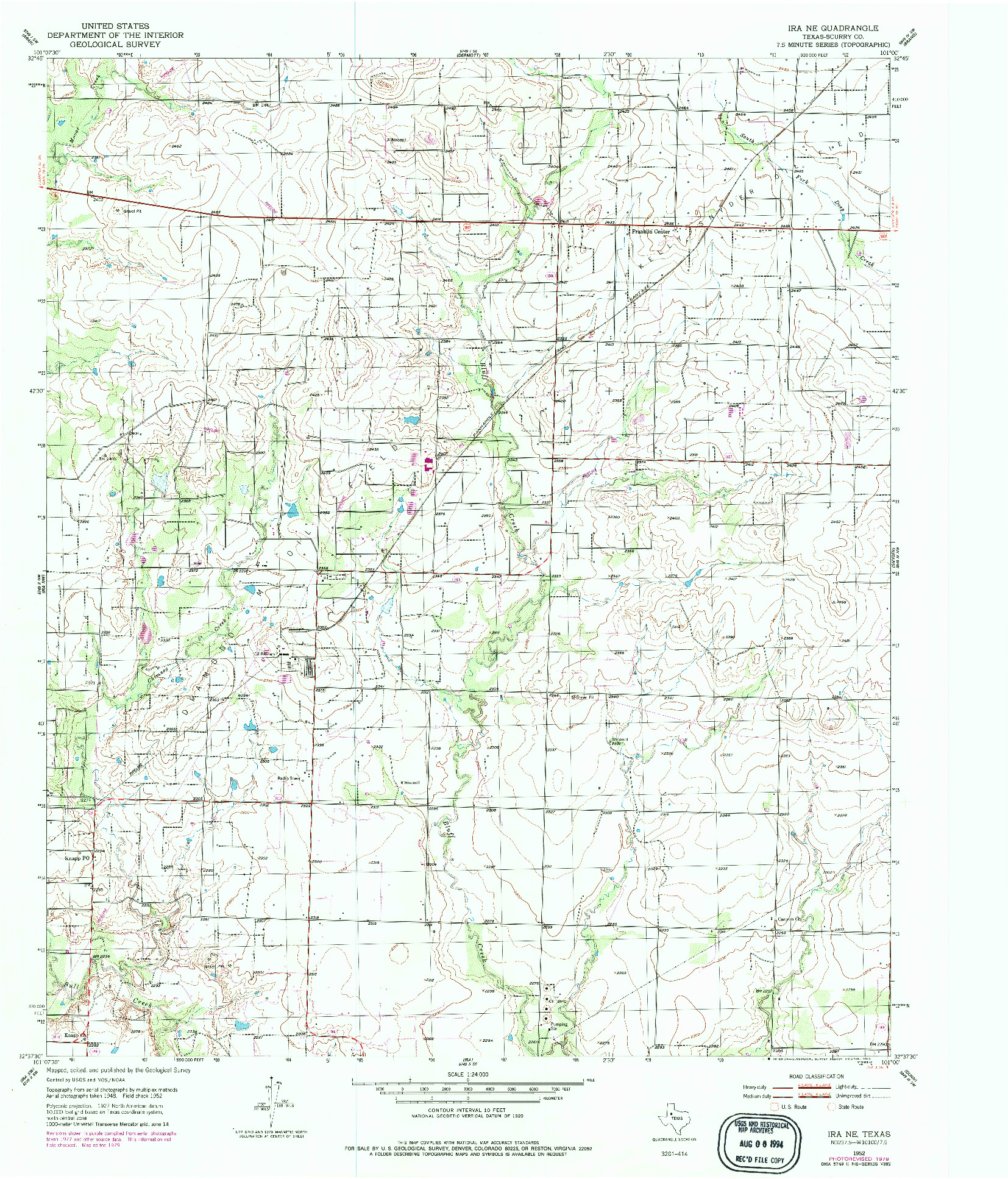USGS 1:24000-SCALE QUADRANGLE FOR IRA NE, TX 1952