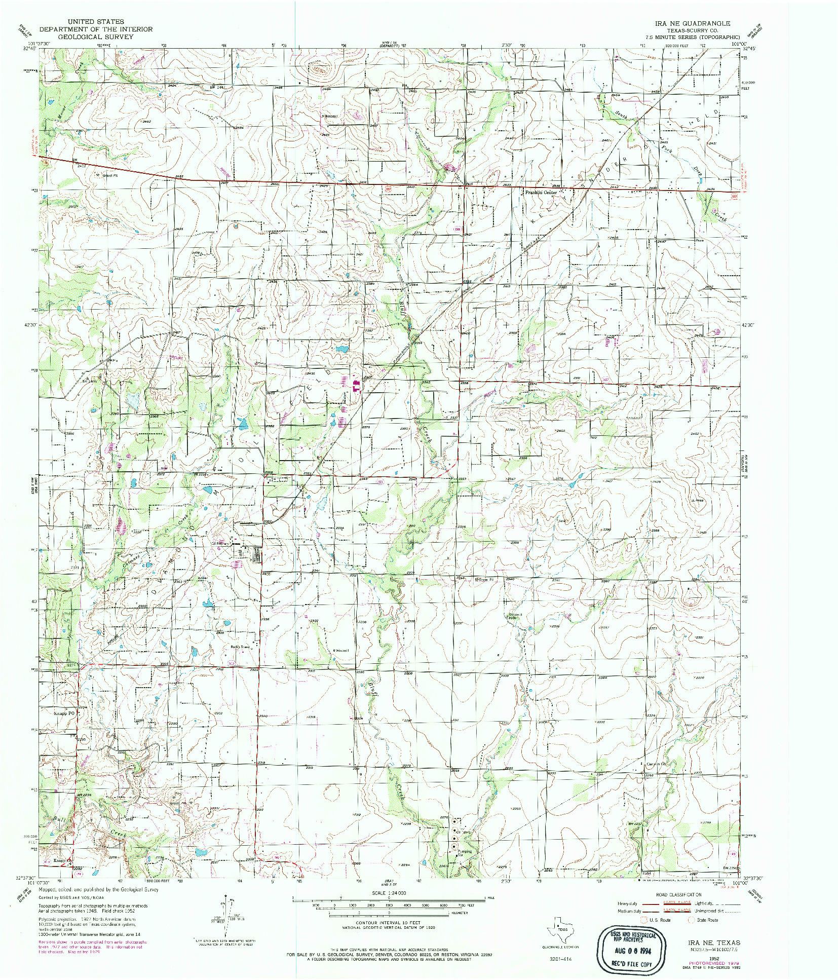 USGS 1:24000-SCALE QUADRANGLE FOR IRA NE, TX 1952