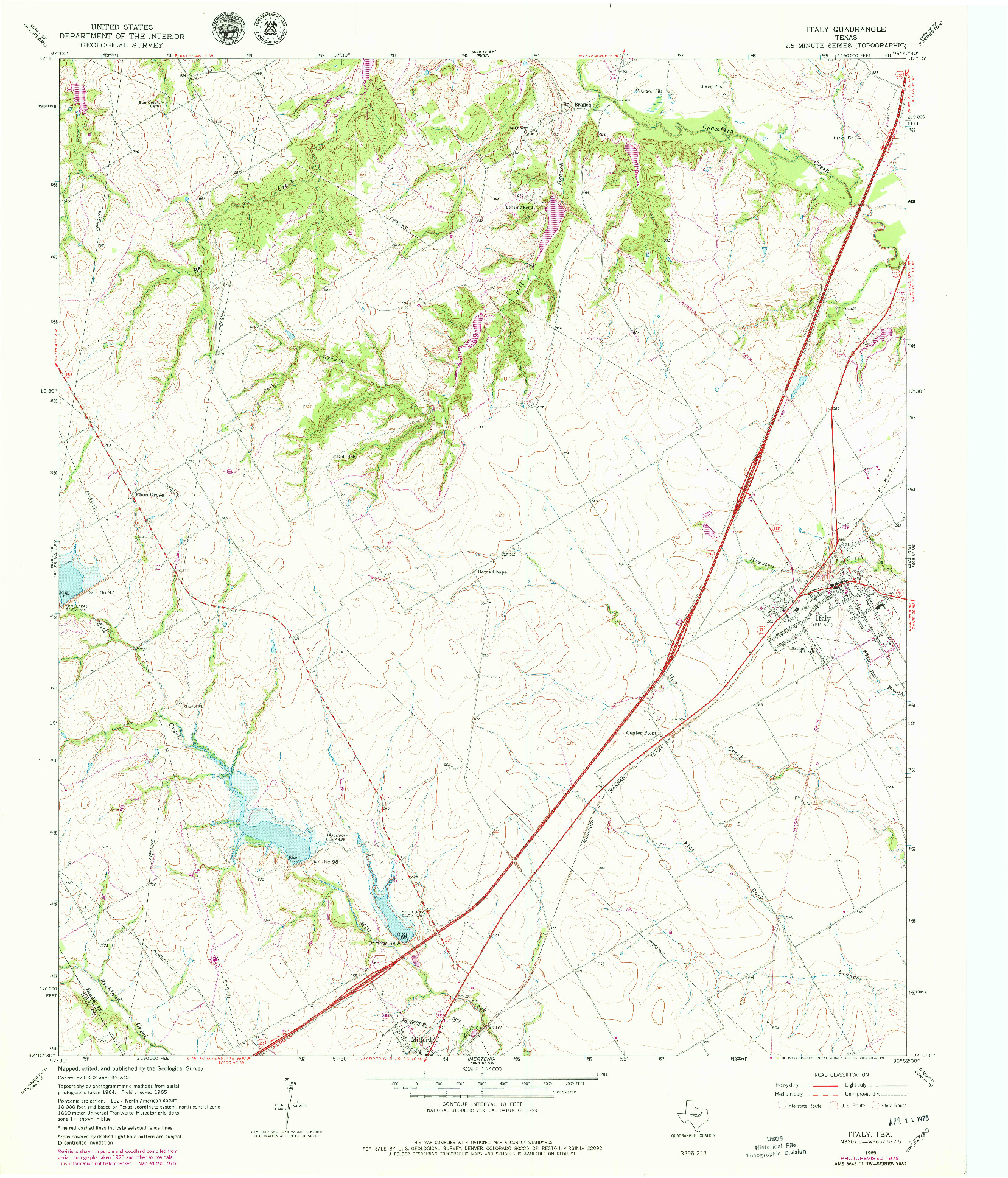 USGS 1:24000-SCALE QUADRANGLE FOR ITALY, TX 1965