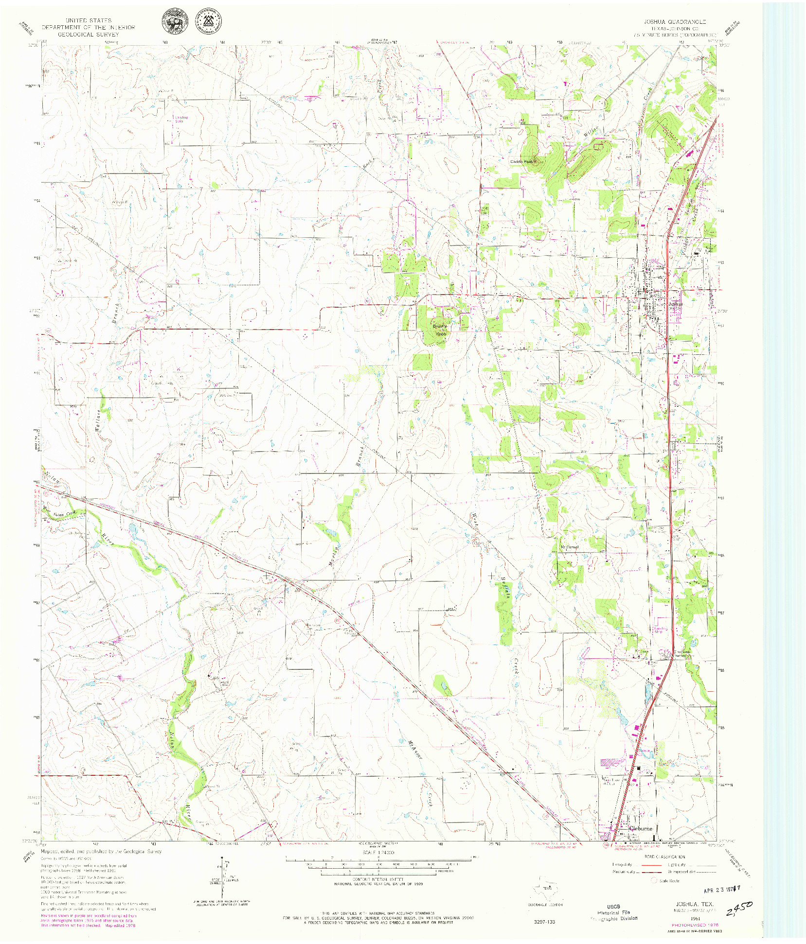USGS 1:24000-SCALE QUADRANGLE FOR JOSHUA, TX 1961