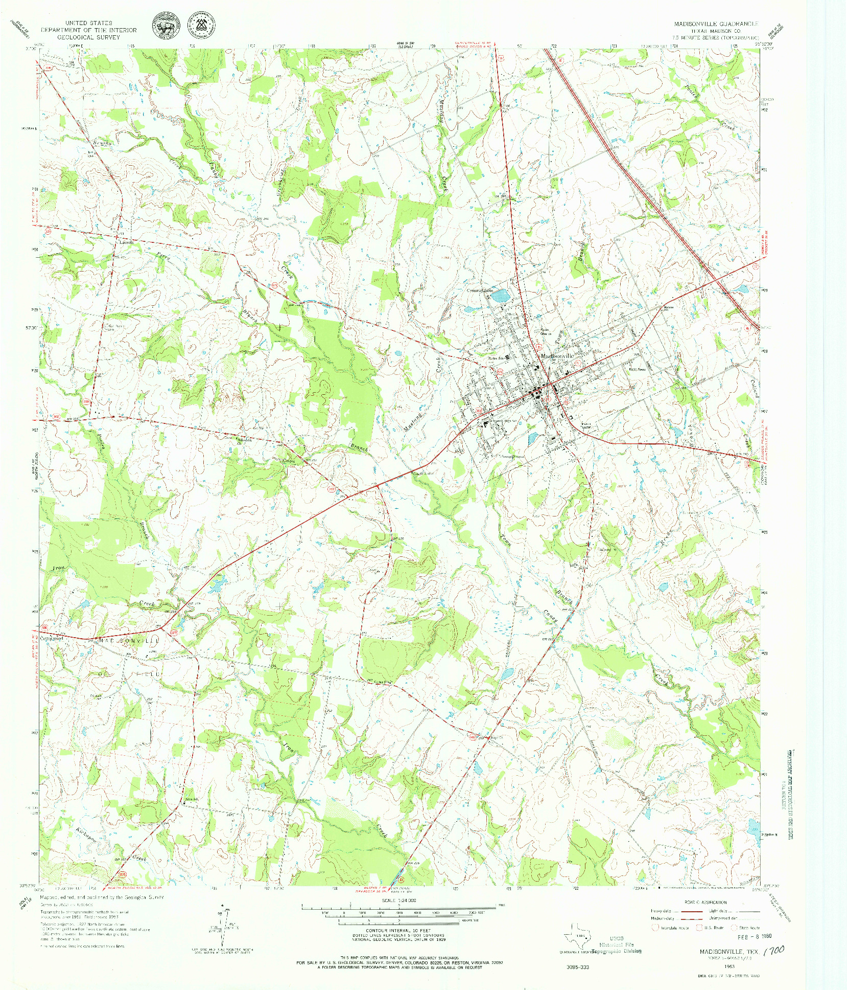 USGS 1:24000-SCALE QUADRANGLE FOR MADISONVILLE, TX 1963