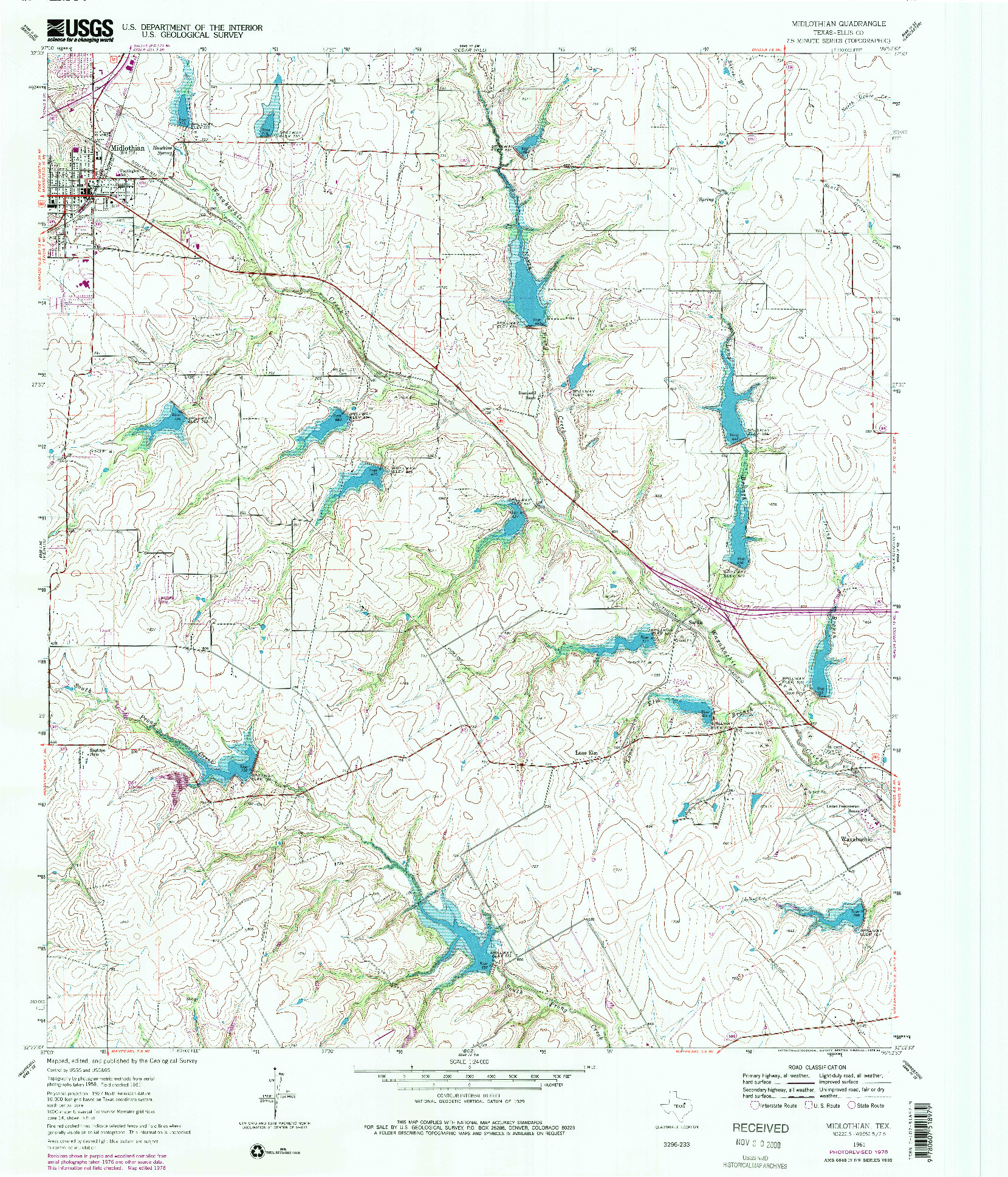 USGS 1:24000-SCALE QUADRANGLE FOR MIDLOTHIAN, TX 1961