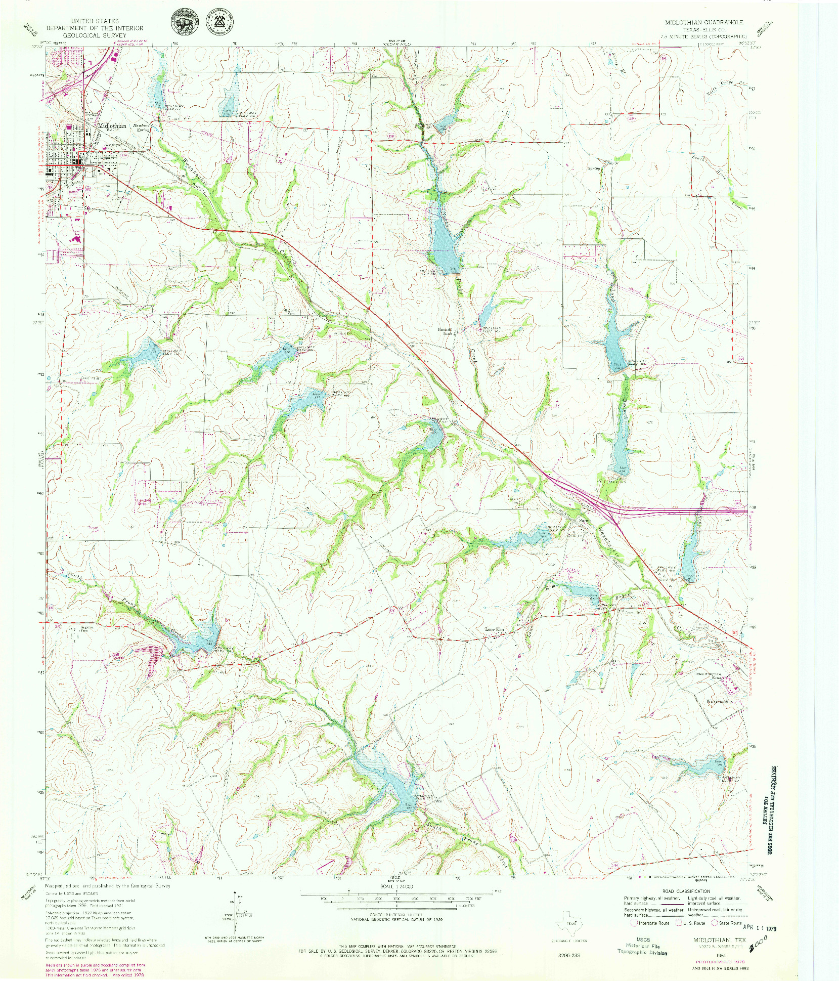 USGS 1:24000-SCALE QUADRANGLE FOR MIDLOTHIAN, TX 1961