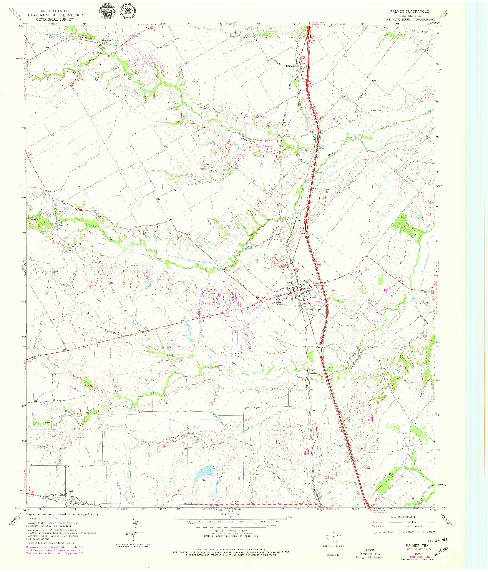 USGS 1:24000-SCALE QUADRANGLE FOR PALMER, TX 1963