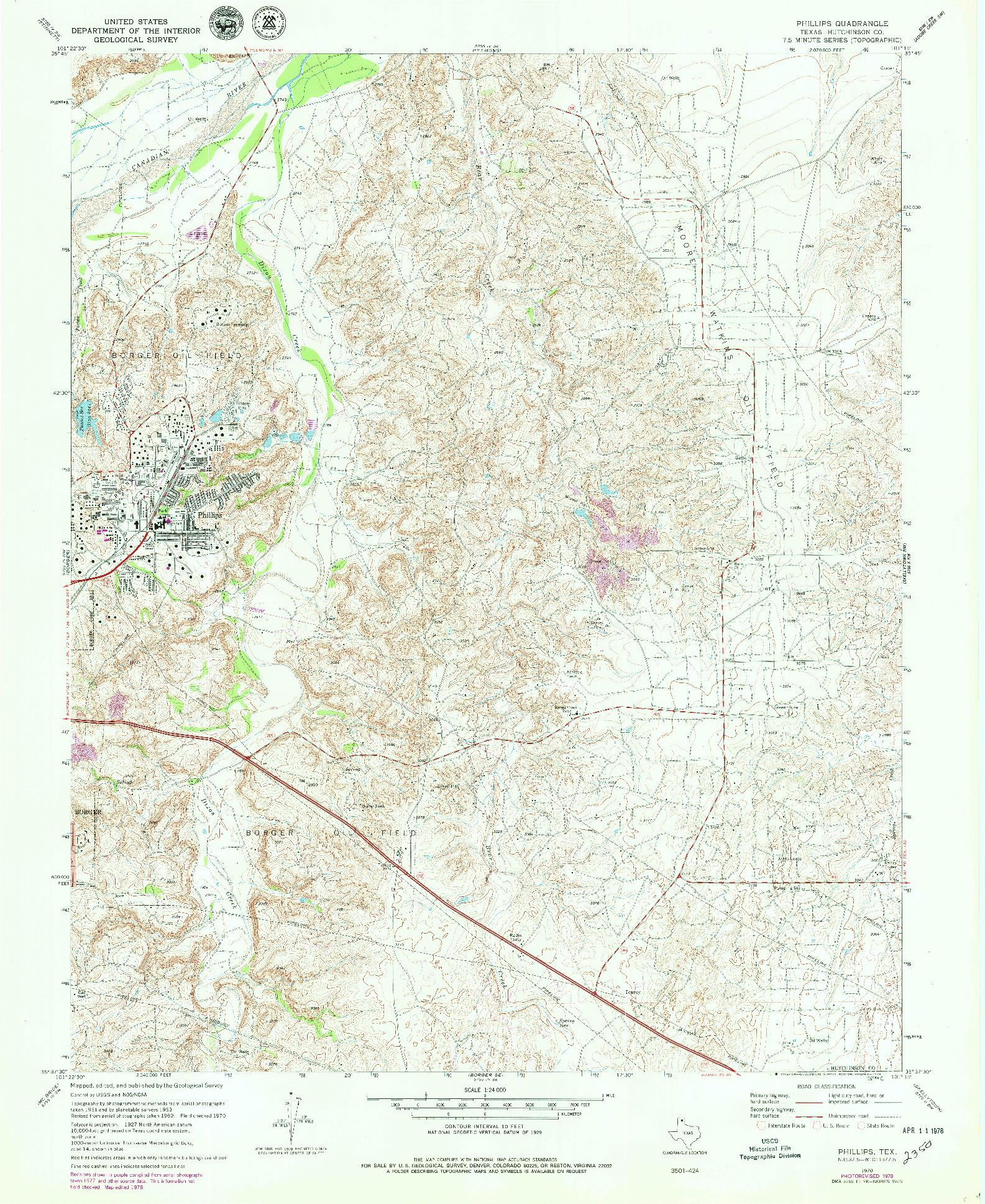 USGS 1:24000-SCALE QUADRANGLE FOR PHILLIPS, TX 1970
