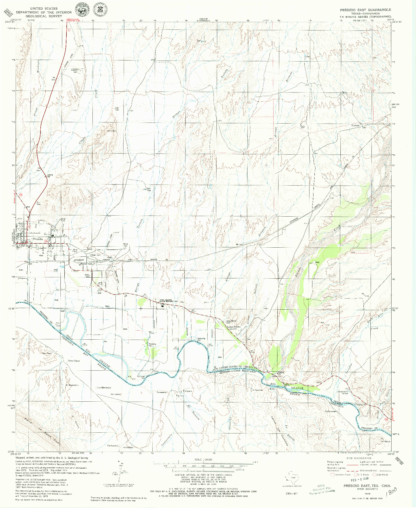 USGS 1:24000-SCALE QUADRANGLE FOR PRESIDIO EAST, TX 1979