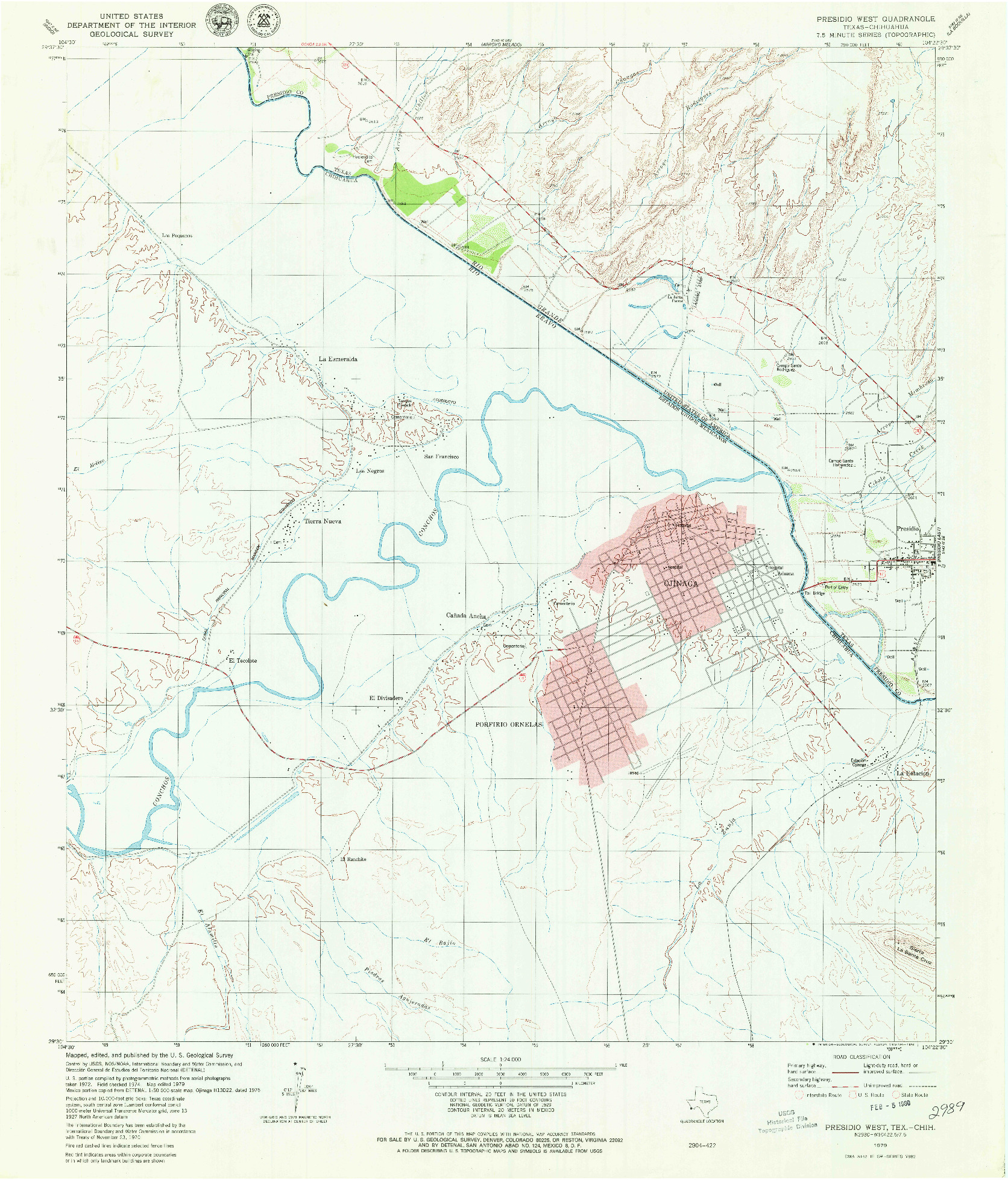 USGS 1:24000-SCALE QUADRANGLE FOR PRESIDIO WEST, TX 1979