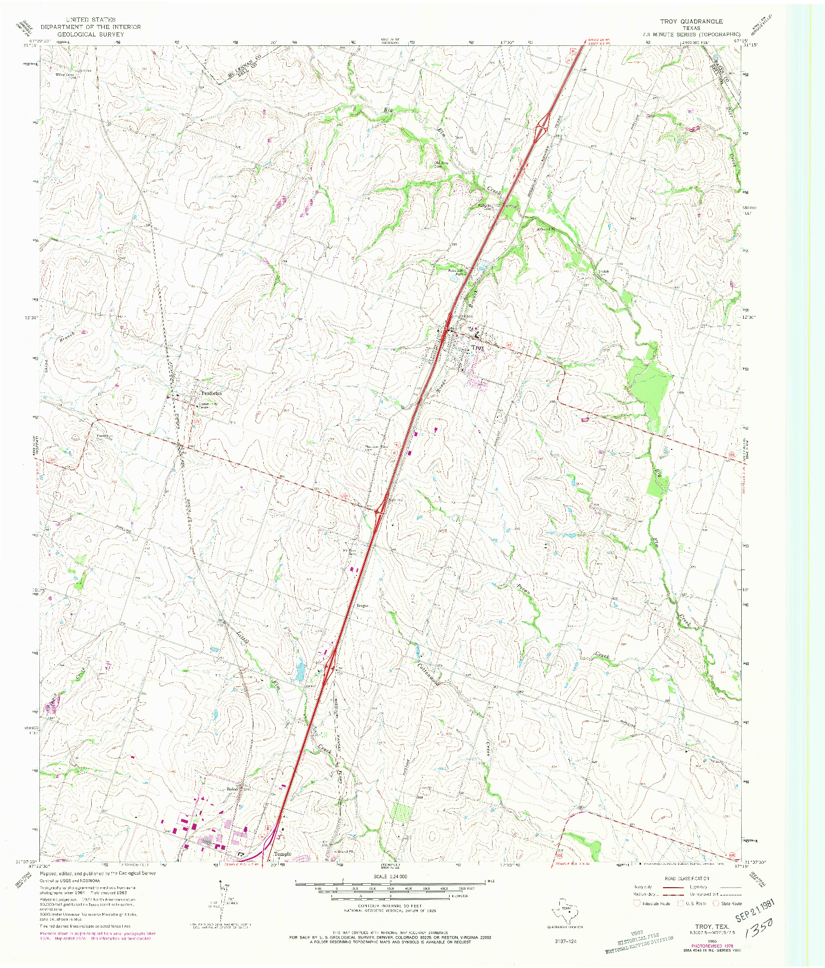 USGS 1:24000-SCALE QUADRANGLE FOR TROY, TX 1965