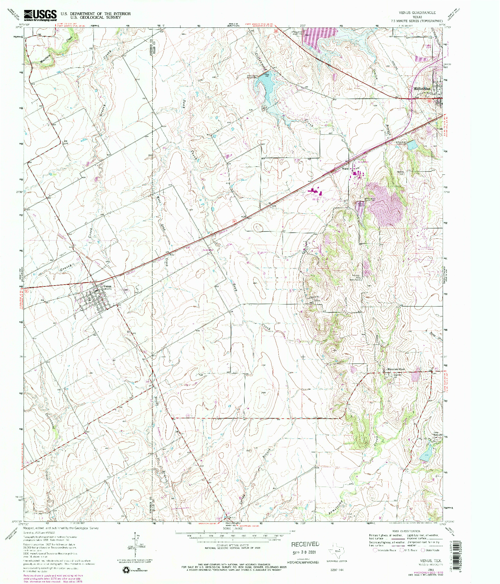 USGS 1:24000-SCALE QUADRANGLE FOR VENUS, TX 1961