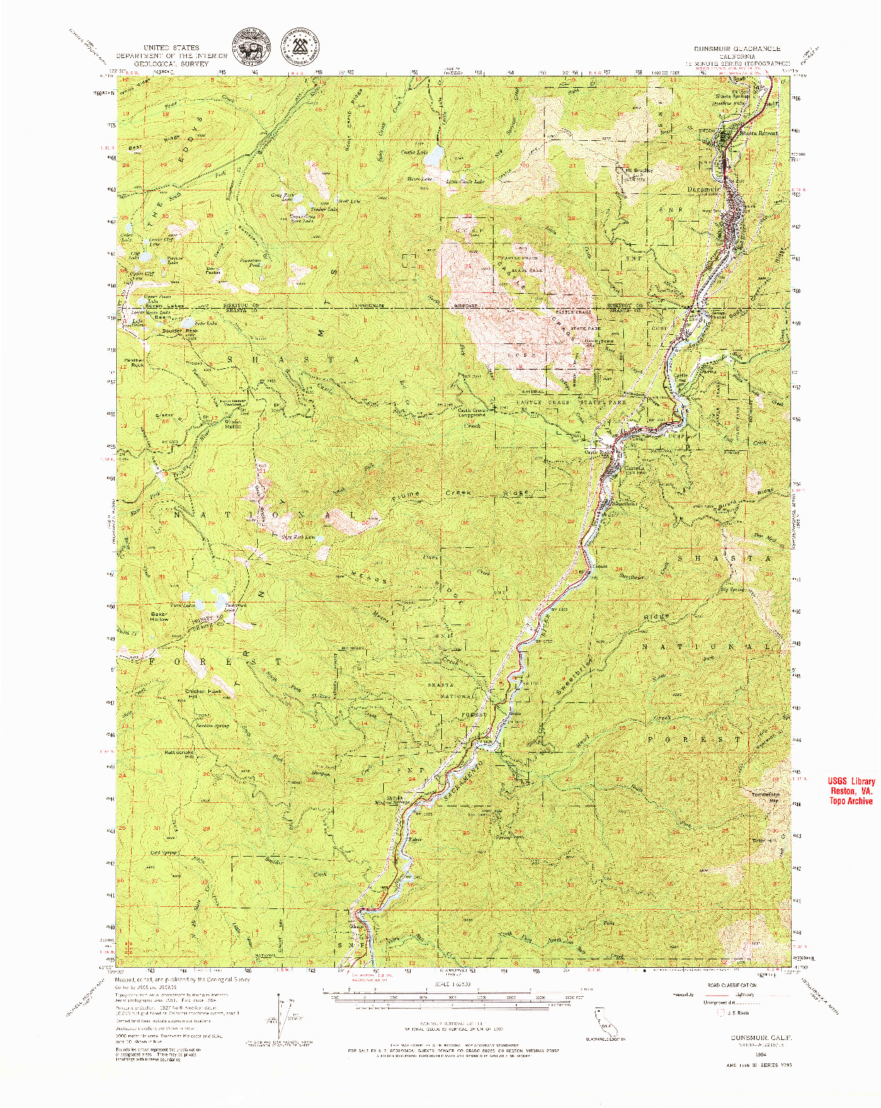 USGS 1:62500-SCALE QUADRANGLE FOR DUNSMUIR, CA 1954