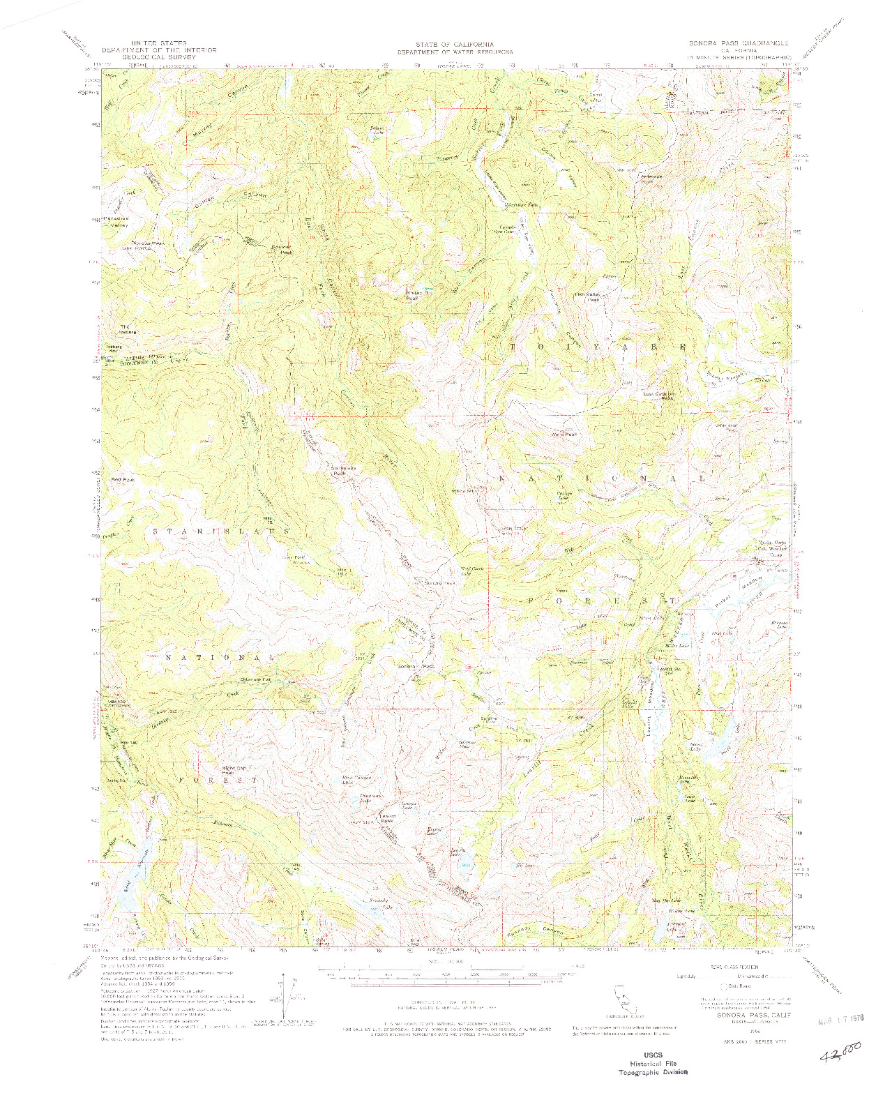 USGS 1:62500-SCALE QUADRANGLE FOR SONORA PASS, CA 1956