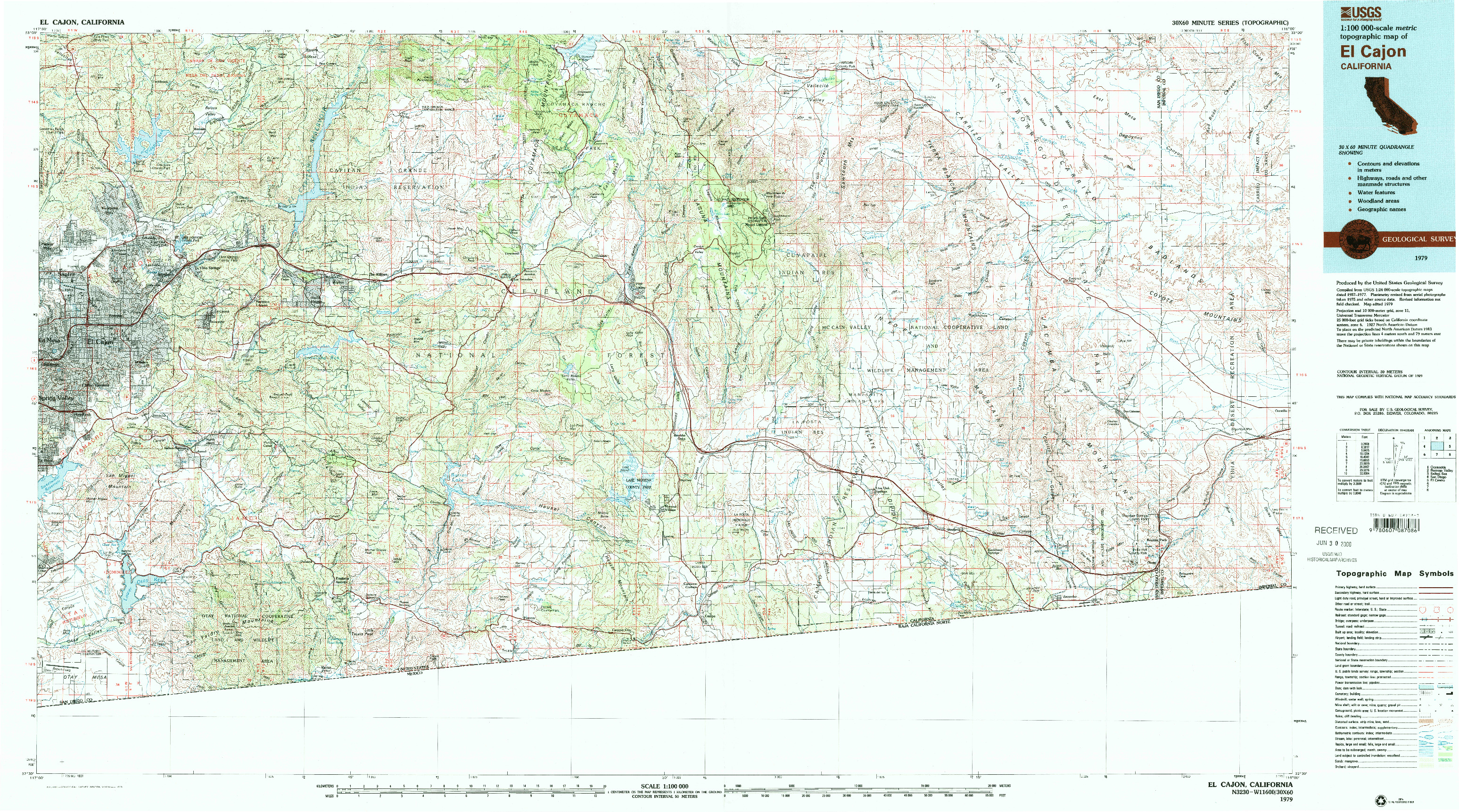 USGS 1:100000-SCALE QUADRANGLE FOR EL CAJON, CA 1979