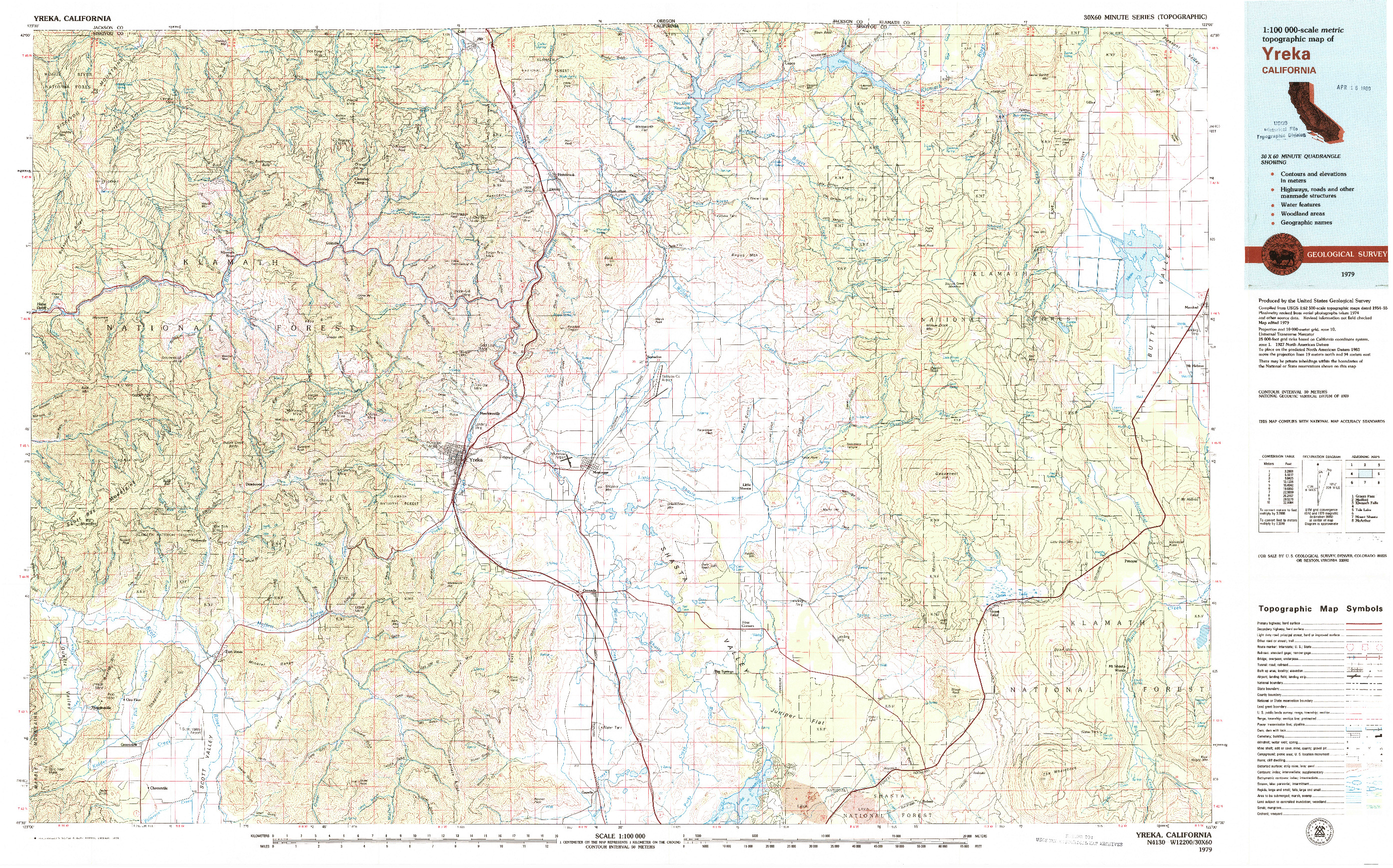 USGS 1:100000-SCALE QUADRANGLE FOR YREKA, CA 1979