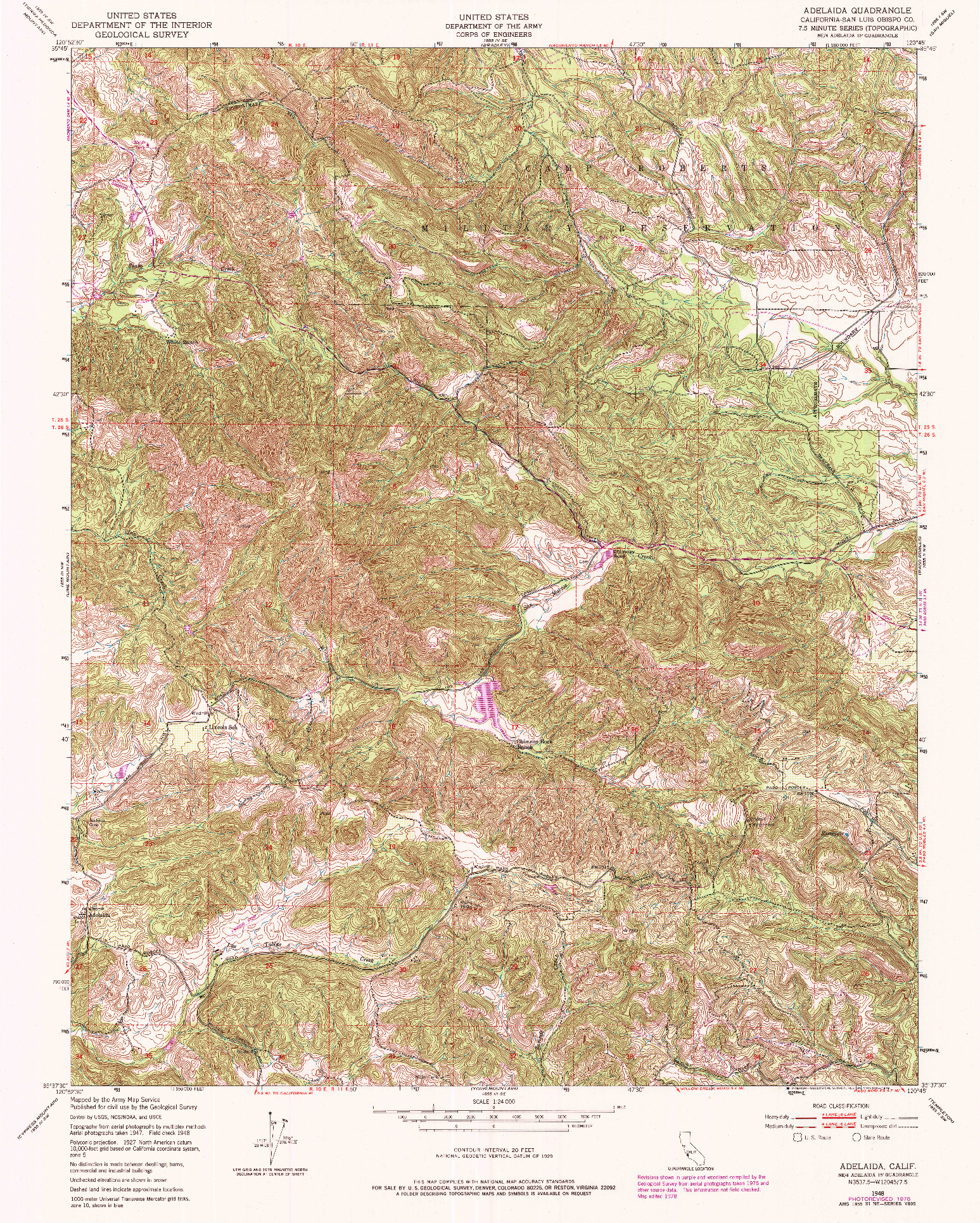 USGS 1:24000-SCALE QUADRANGLE FOR ADELAIDA, CA 1948