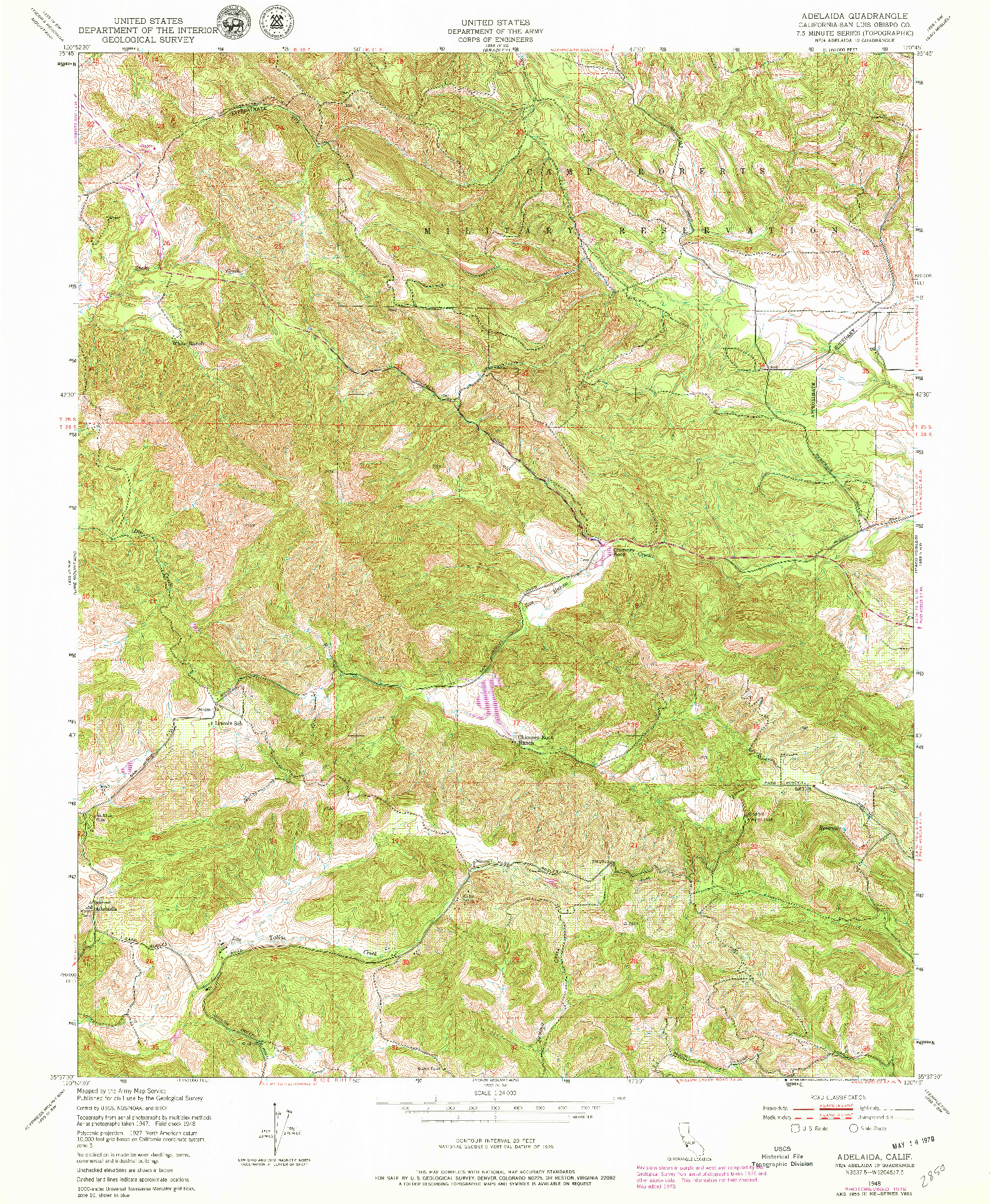 USGS 1:24000-SCALE QUADRANGLE FOR ADELAIDA, CA 1948