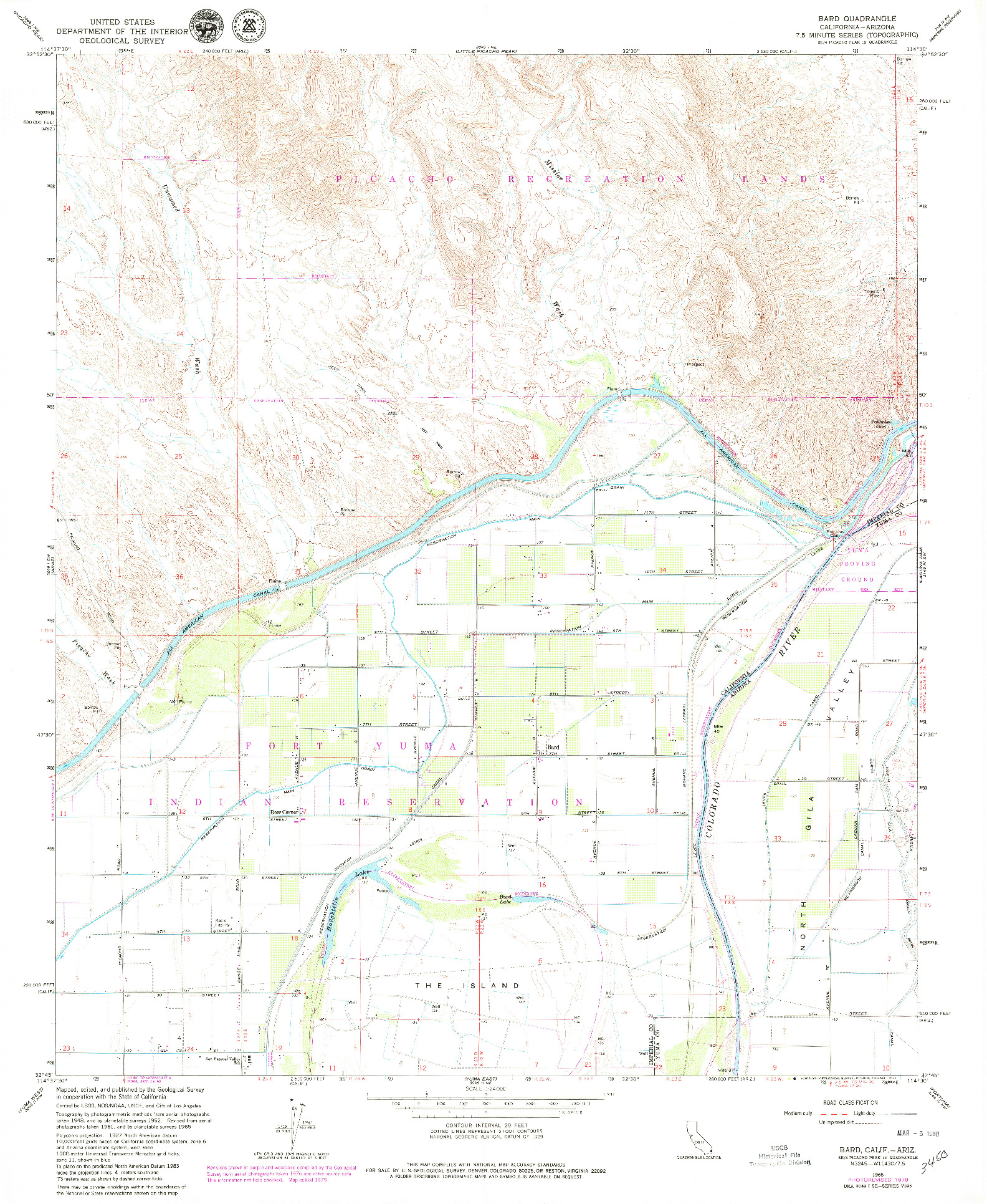 USGS 1:24000-SCALE QUADRANGLE FOR BARD, CA 1965