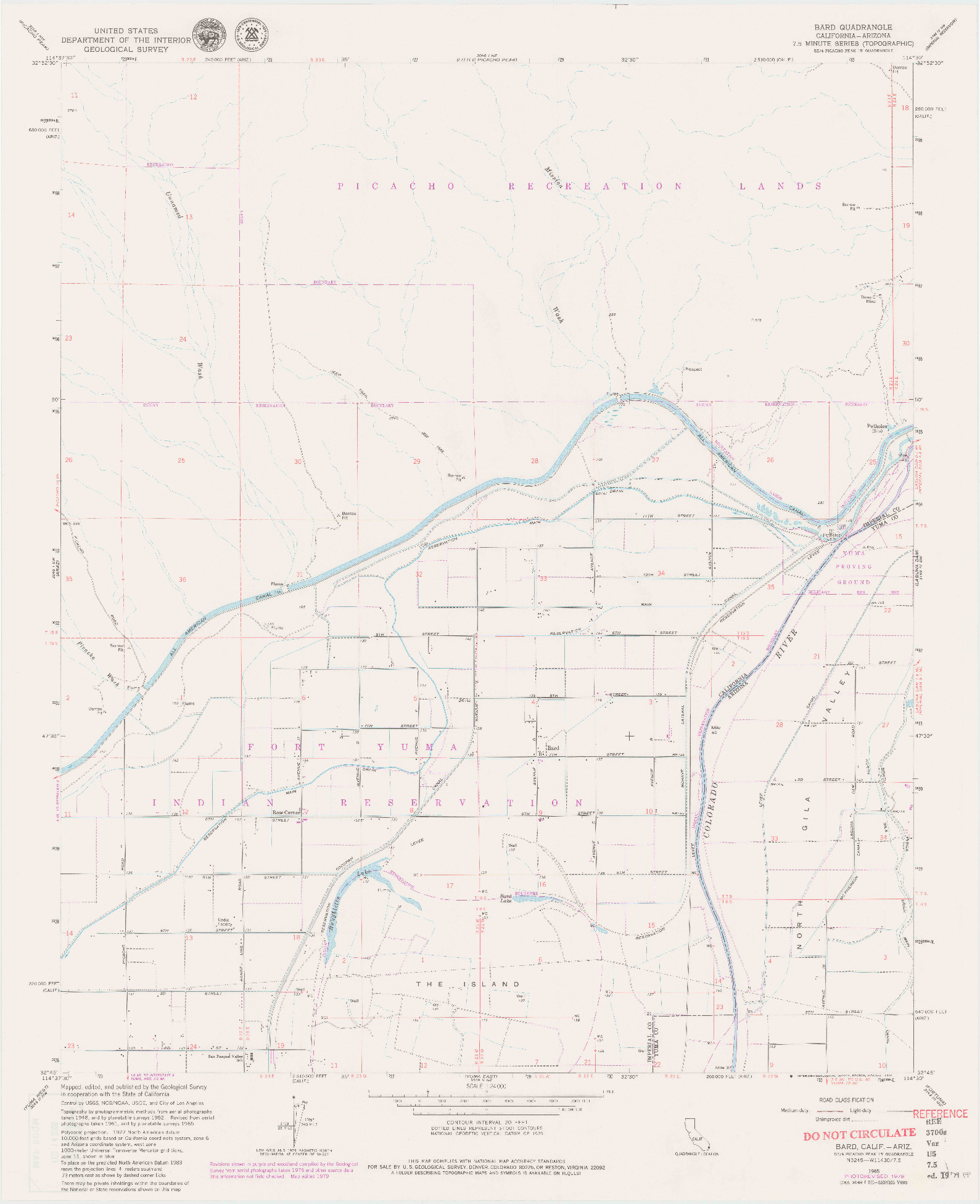 USGS 1:24000-SCALE QUADRANGLE FOR BARD, CA 1965