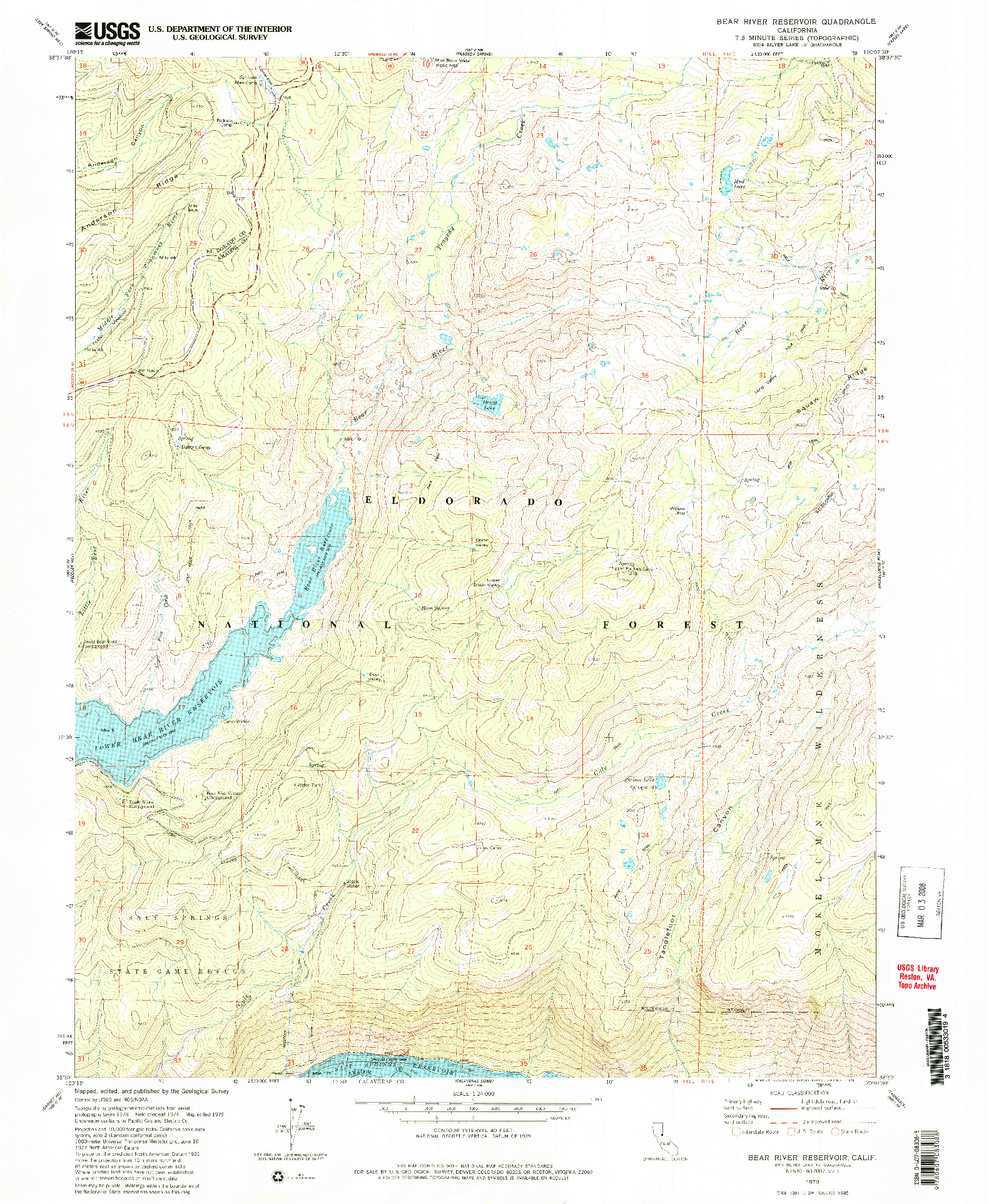 USGS 1:24000-SCALE QUADRANGLE FOR BEAR RIVER RESERVOIR, CA 1979