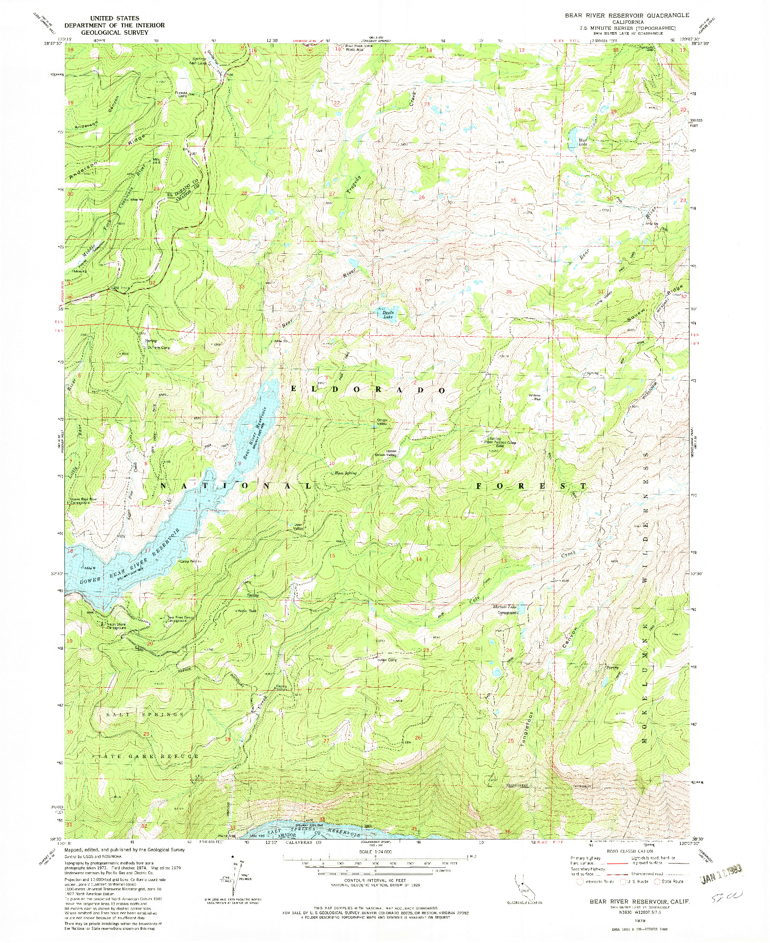 USGS 1:24000-SCALE QUADRANGLE FOR BEAR RIVER RESERVOIR, CA 1979