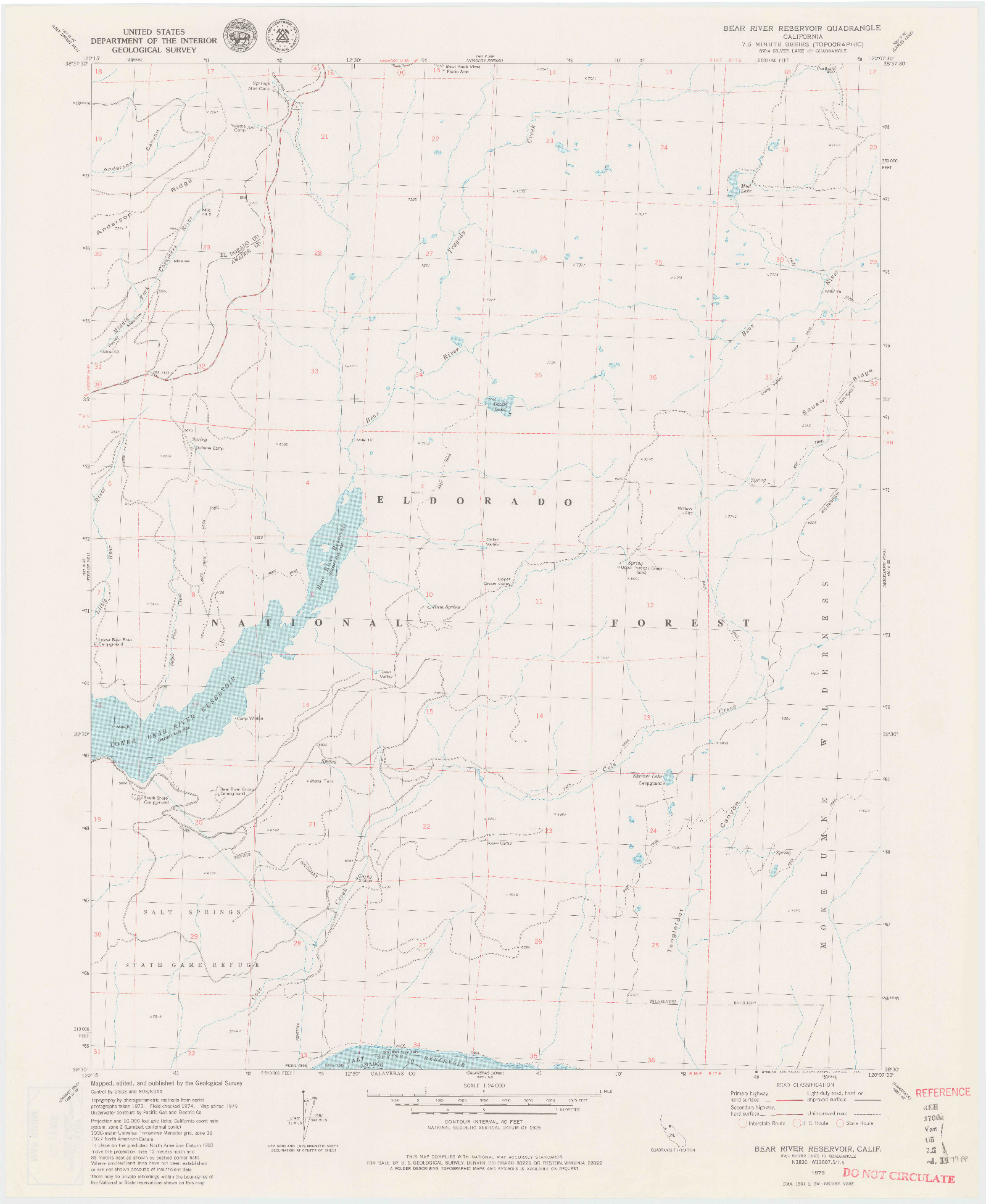 USGS 1:24000-SCALE QUADRANGLE FOR BEAR RIVER RESERVOIR, CA 1979