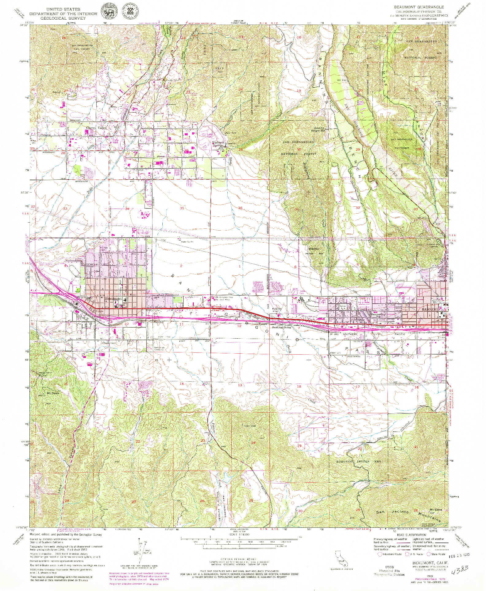 USGS 1:24000-SCALE QUADRANGLE FOR BEAUMONT, CA 1953