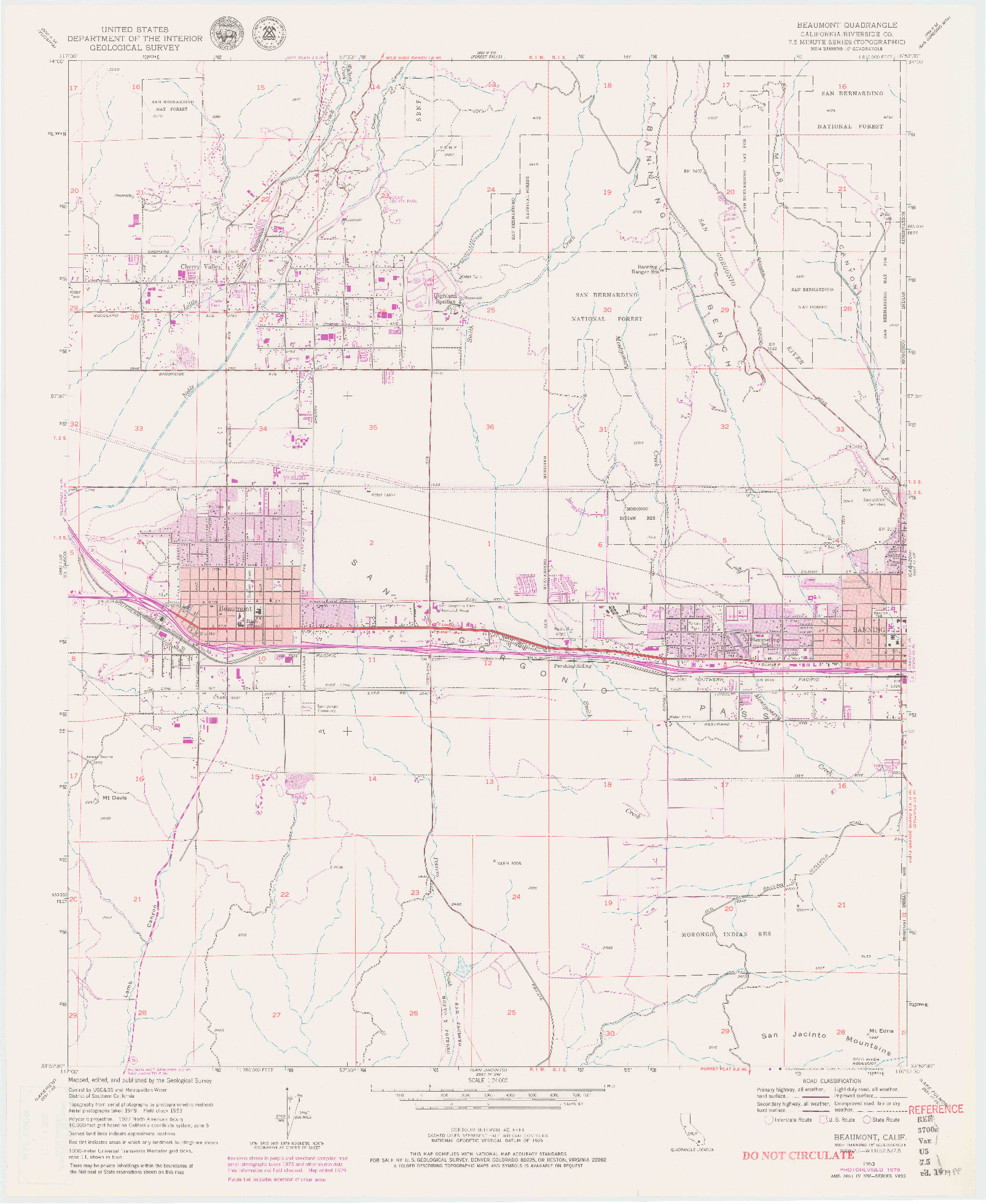 USGS 1:24000-SCALE QUADRANGLE FOR BEAUMONT, CA 1953