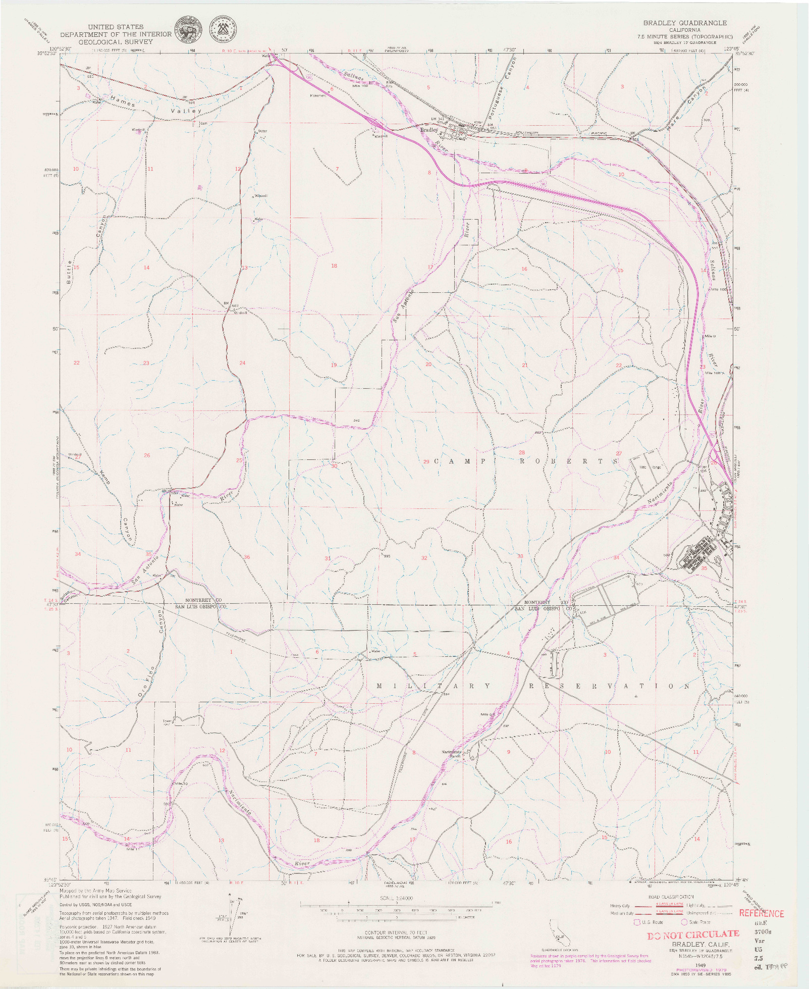 USGS 1:24000-SCALE QUADRANGLE FOR BRADLEY, CA 1949