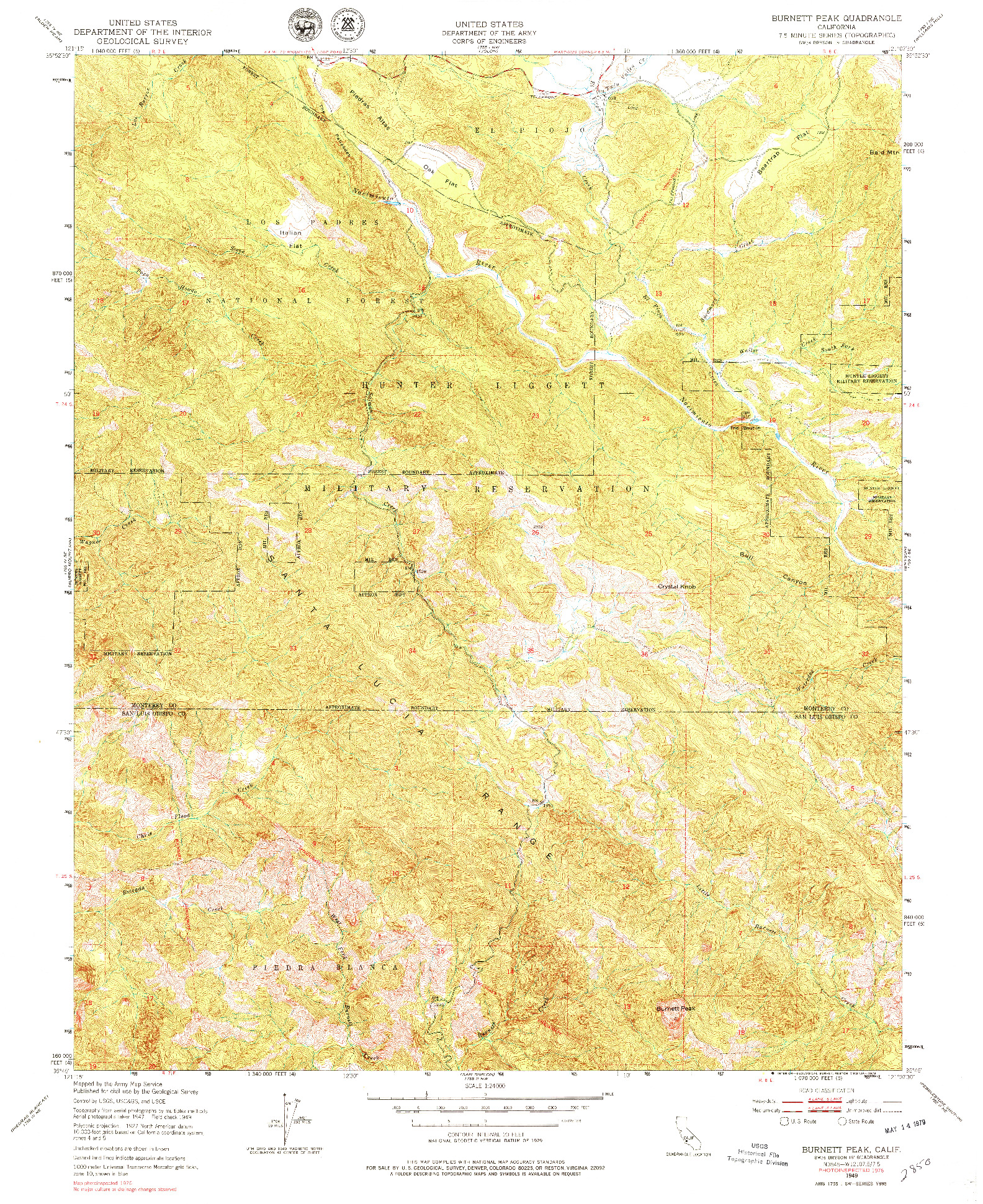 USGS 1:24000-SCALE QUADRANGLE FOR BURNETT PEAK, CA 1949