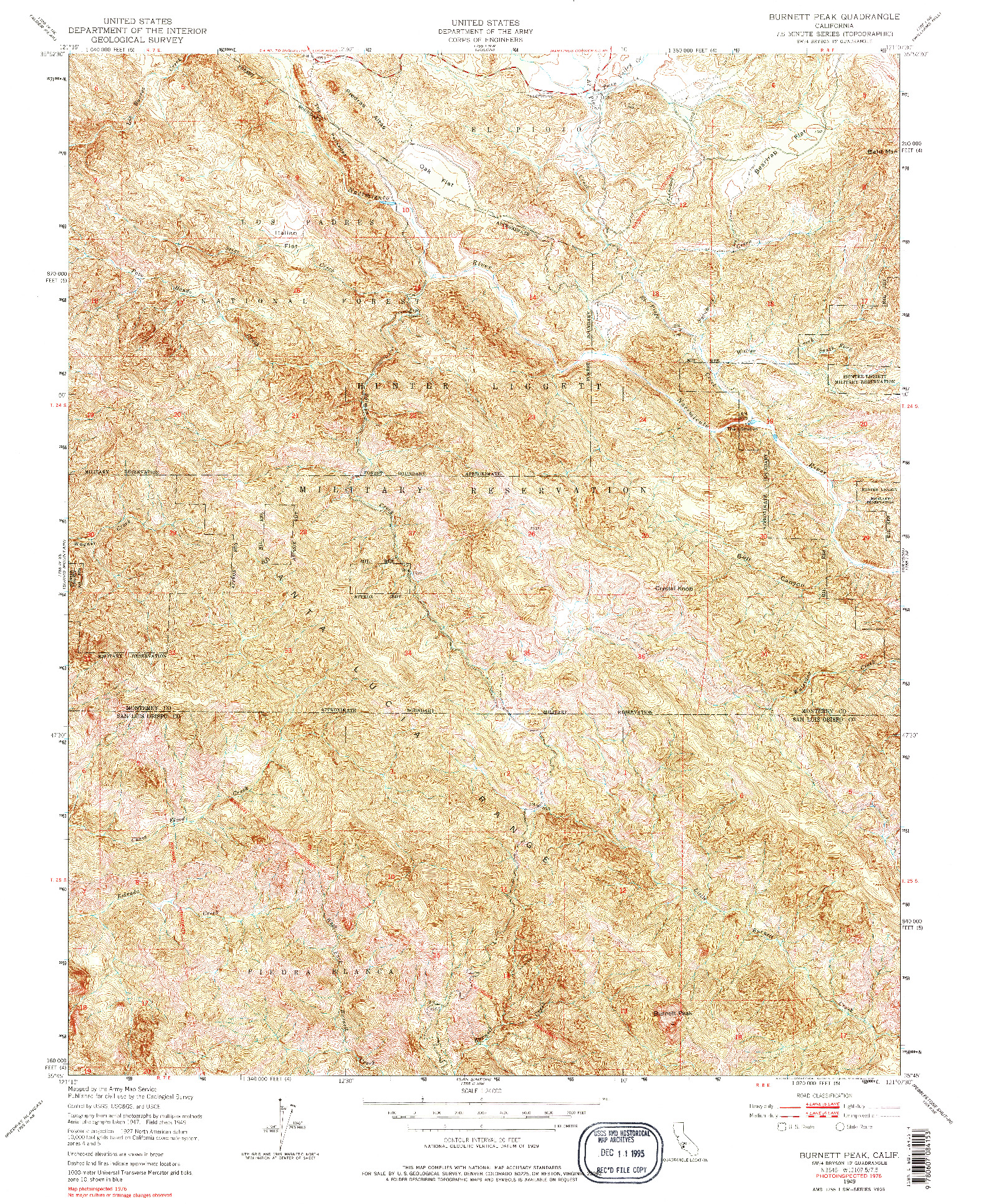 USGS 1:24000-SCALE QUADRANGLE FOR BURNETT PEAK, CA 1949