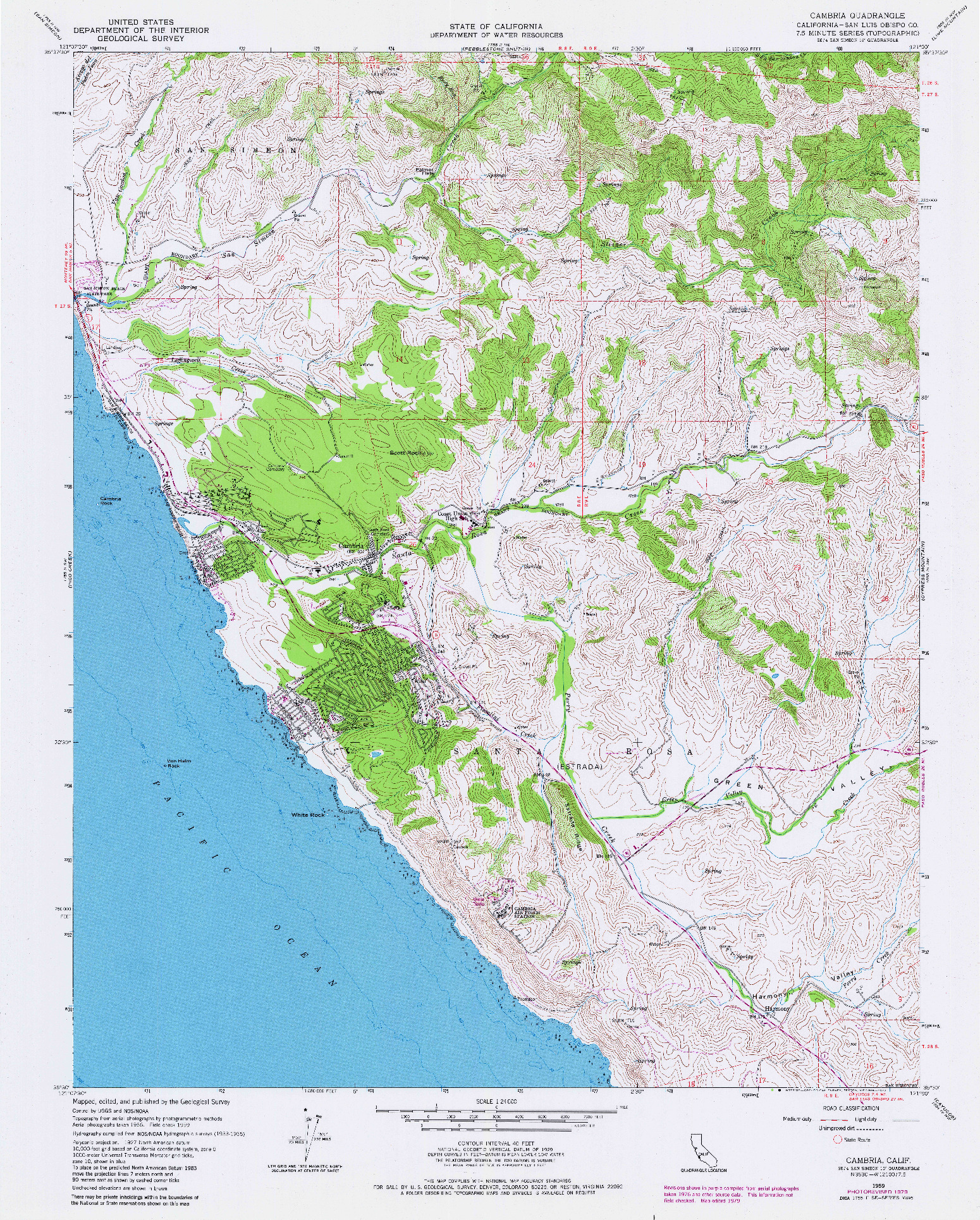 USGS 1:24000-SCALE QUADRANGLE FOR CAMBRIA, CA 1959