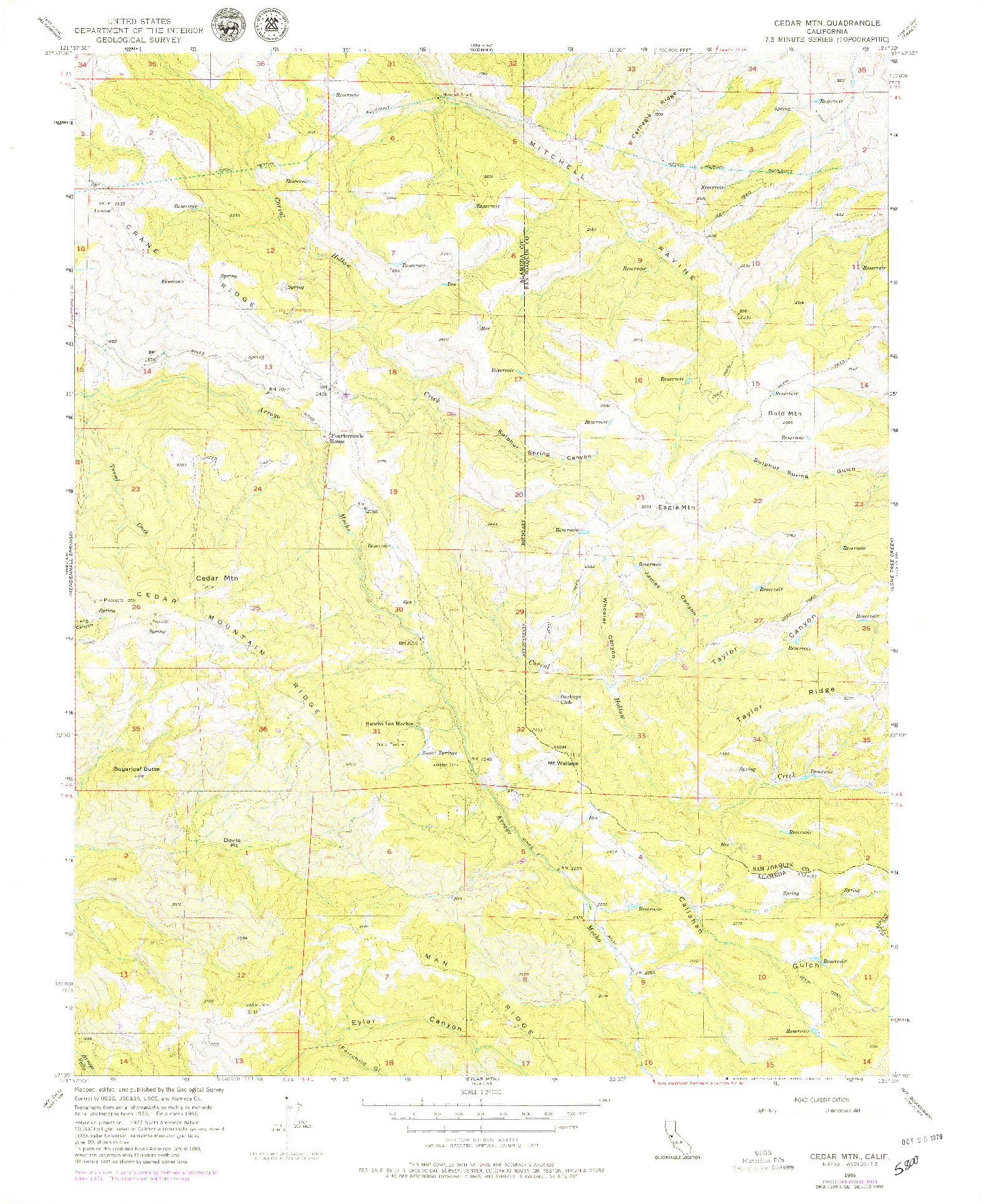 USGS 1:24000-SCALE QUADRANGLE FOR CEDAR MTN, CA 1956