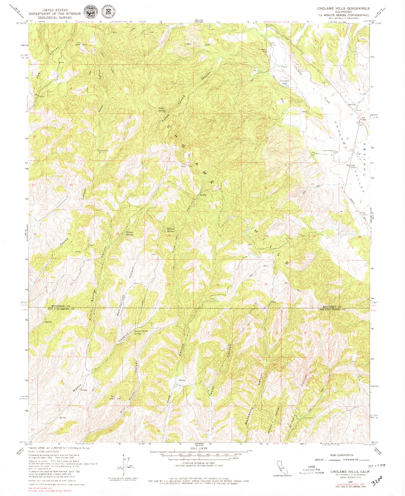 USGS 1:24000-SCALE QUADRANGLE FOR CHOLAME HILLS, CA 1961