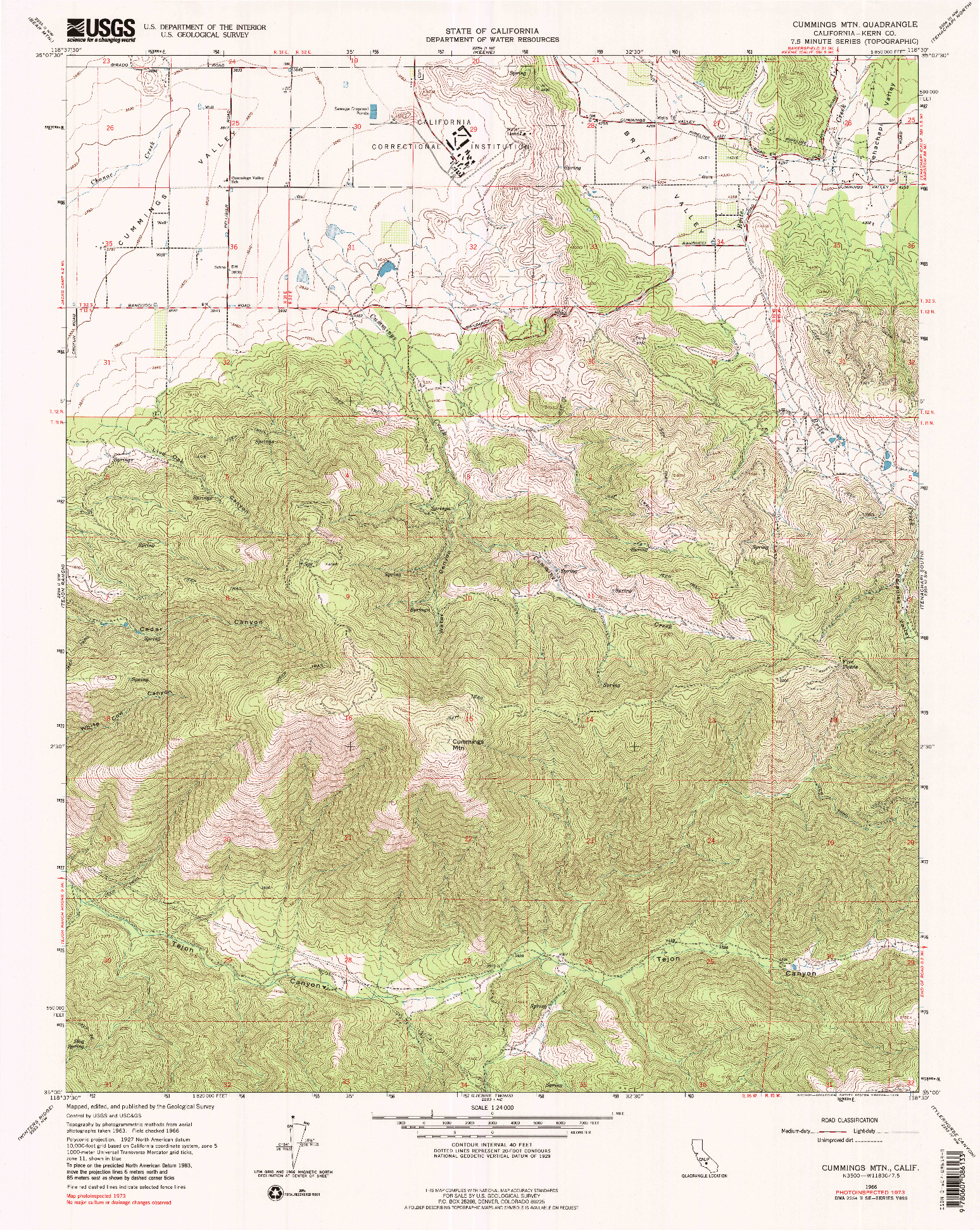 USGS 1:24000-SCALE QUADRANGLE FOR CUMMINGS MTN, CA 1966
