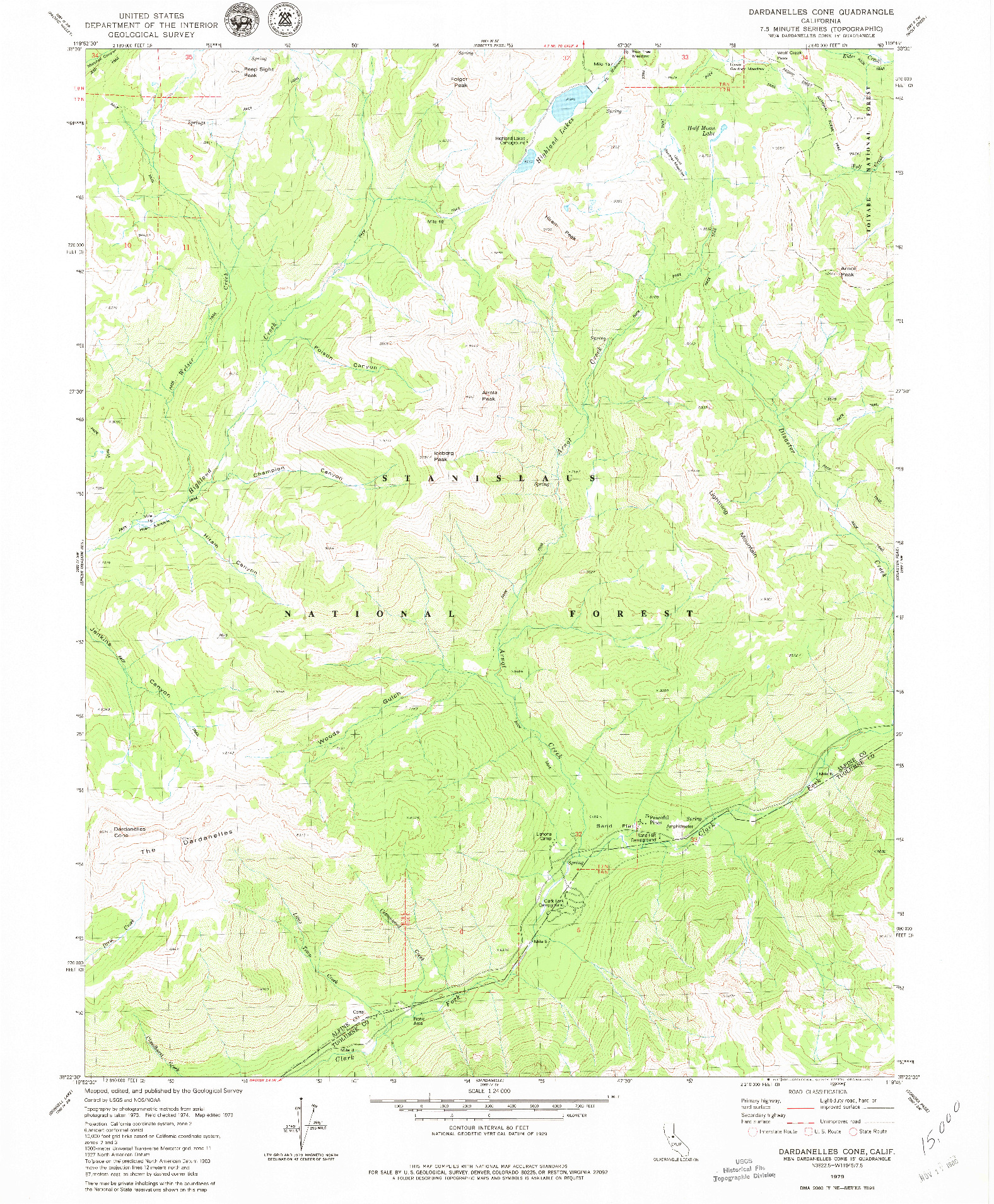 USGS 1:24000-SCALE QUADRANGLE FOR DARDANELLES CONE, CA 1979