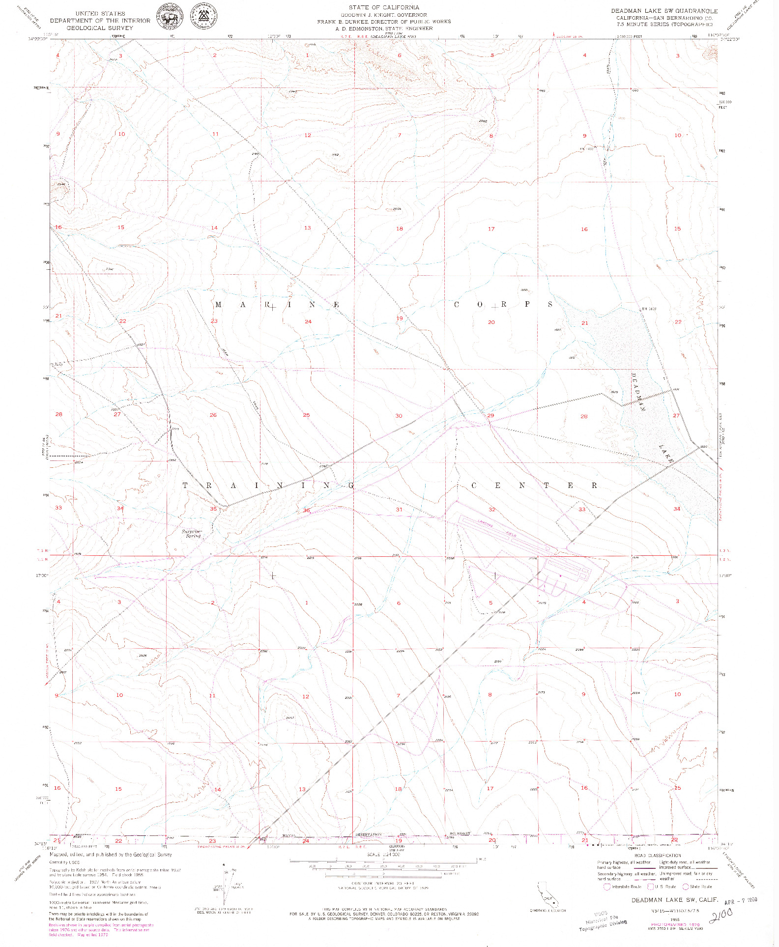 USGS 1:24000-SCALE QUADRANGLE FOR DEADMAN LAKE SW, CA 1955