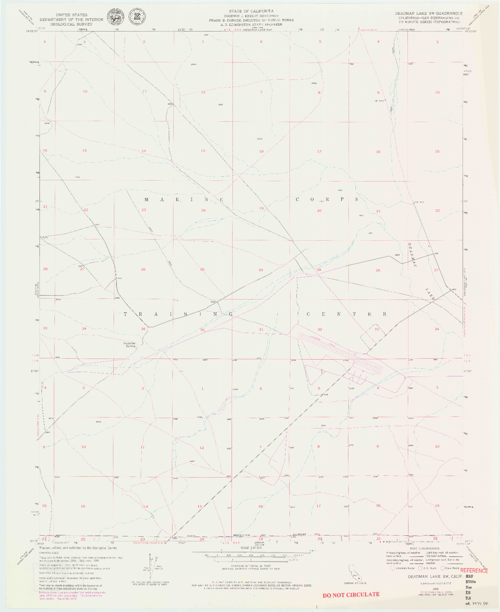 USGS 1:24000-SCALE QUADRANGLE FOR DEADMAN LAKE SW, CA 1955