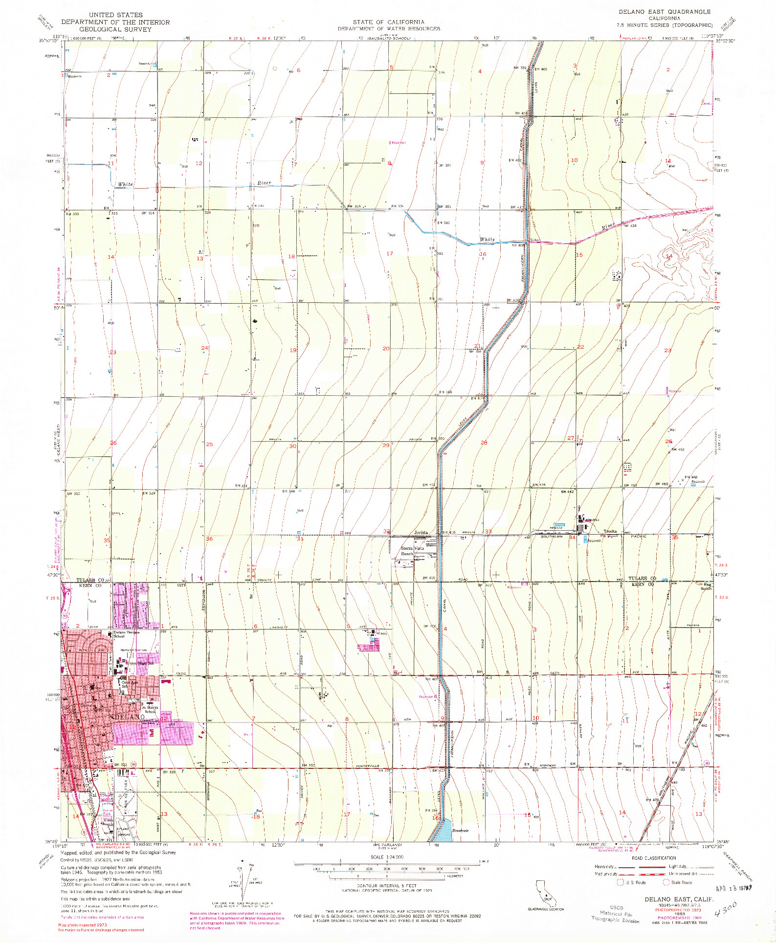 USGS 1:24000-SCALE QUADRANGLE FOR DELANO EAST, CA 1953