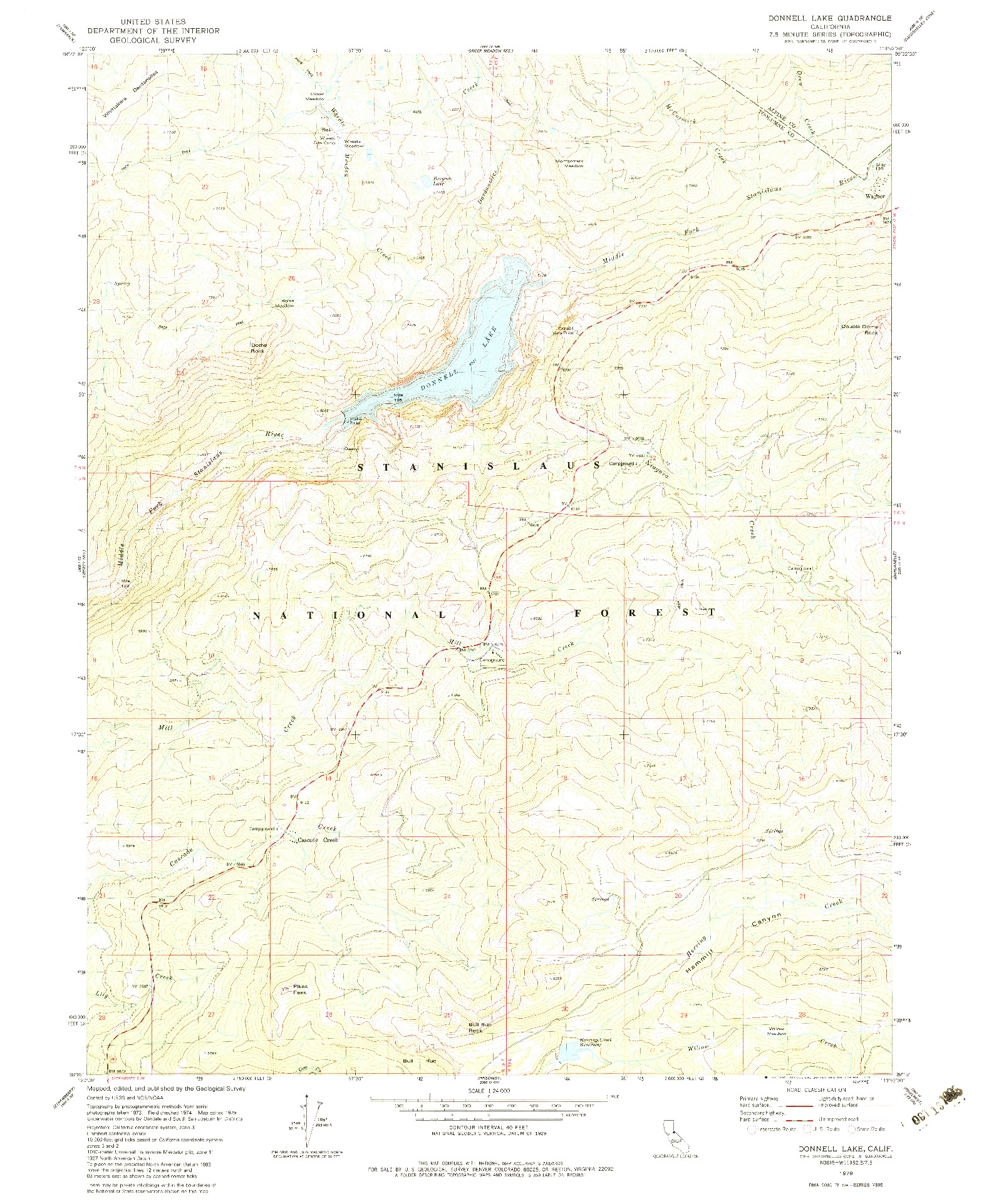 USGS 1:24000-SCALE QUADRANGLE FOR DONNELL LAKE, CA 1979