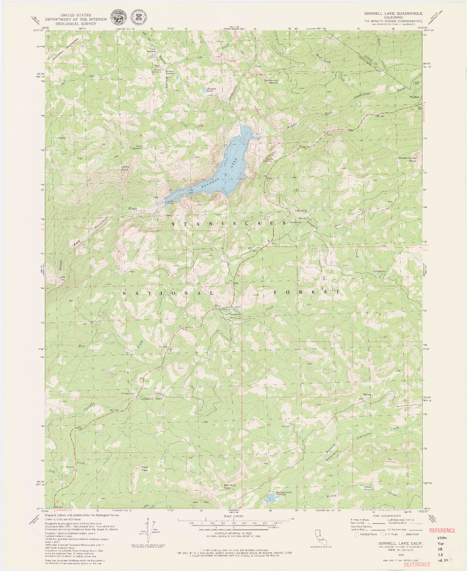 USGS 1:24000-SCALE QUADRANGLE FOR DONNELL LAKE, CA 1979