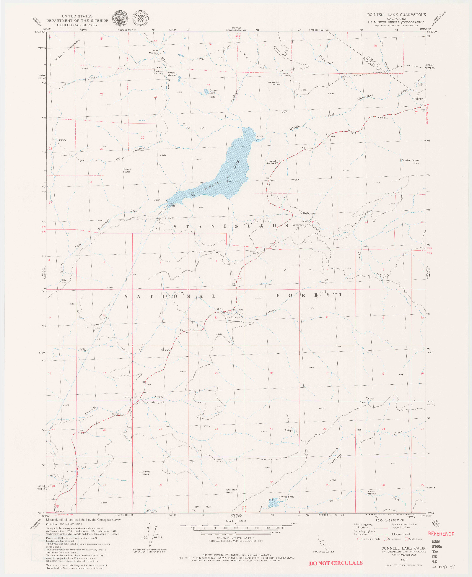 USGS 1:24000-SCALE QUADRANGLE FOR DONNELL LAKE, CA 1979