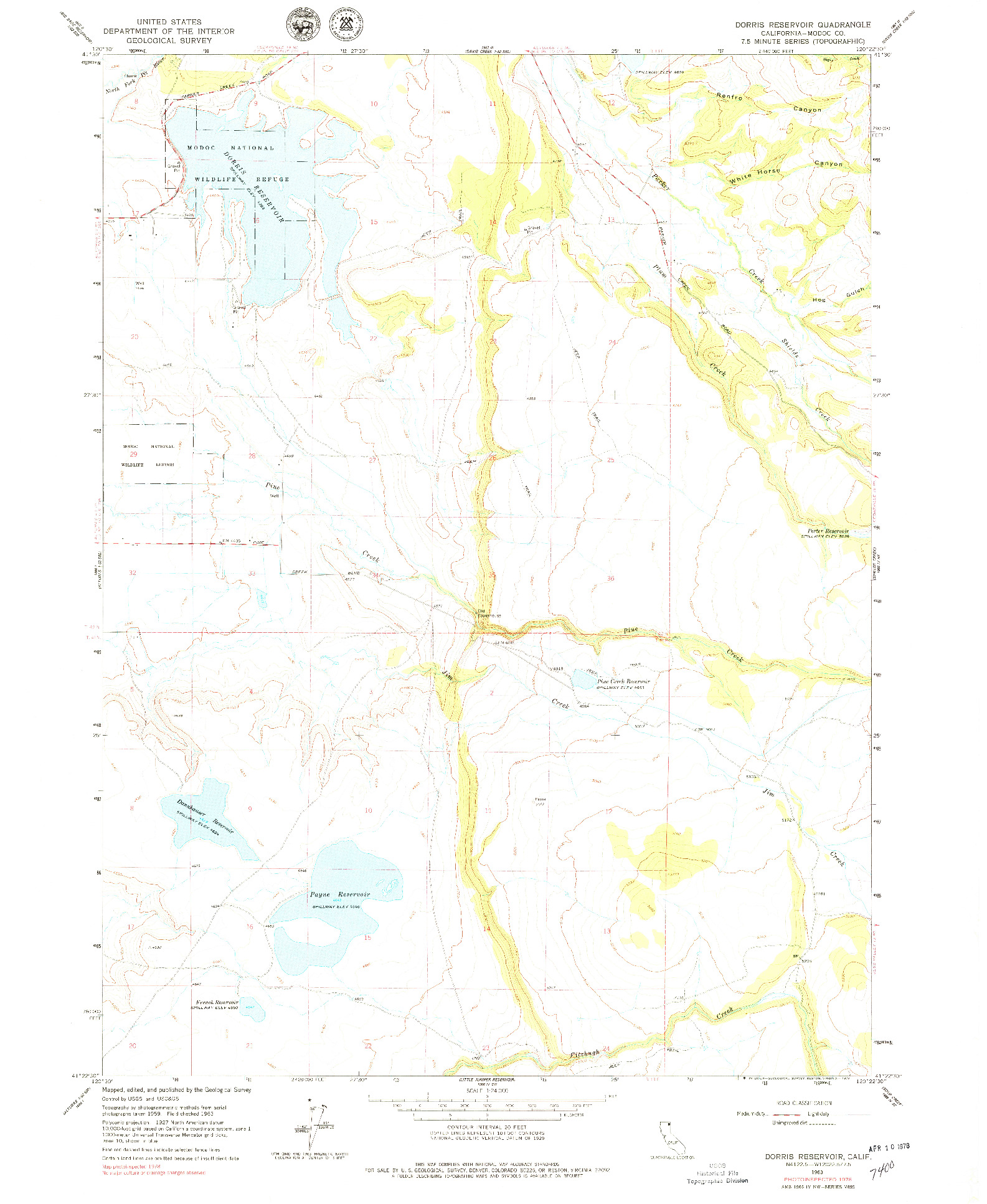 USGS 1:24000-SCALE QUADRANGLE FOR DORRIS RESERVOIR, CA 1963